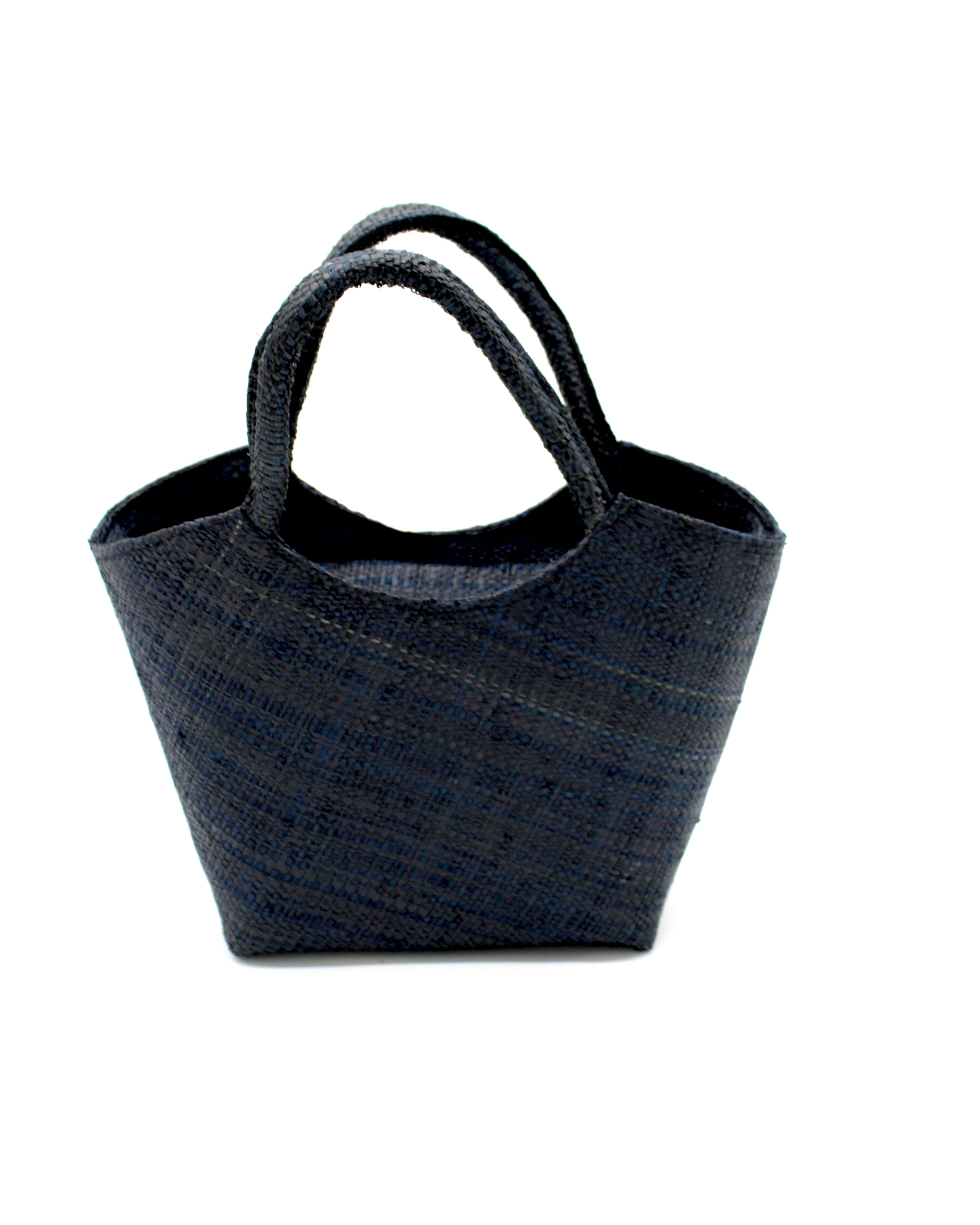 Little Betty Mini Straw Purse Zippered Handbag handmade loomed raffia palm fiber in a solid hue of black petite small bag with zipper closure - Shebobo