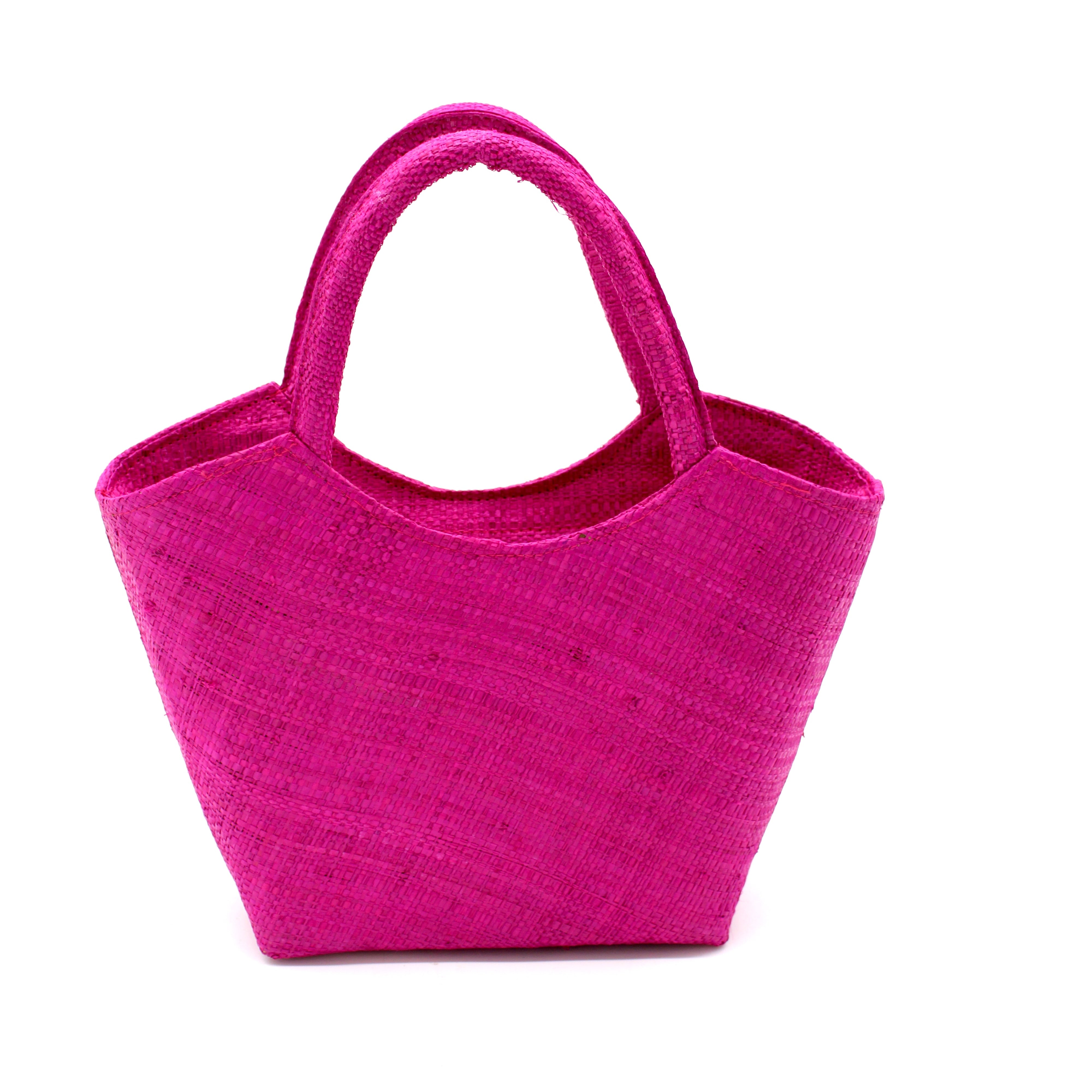 Little Betty Mini Straw Purse Zippered Handbag handmade loomed raffia palm fiber in a solid hue of fuchsia bright/hot/barbie/pink petite small bag with zipper closure - Shebobo