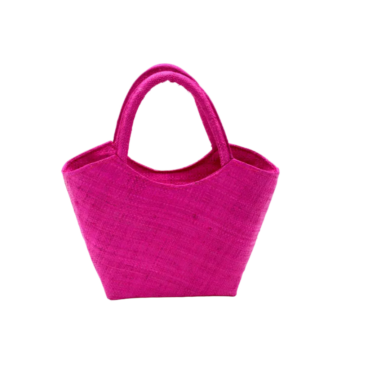 Little Betty Mini Straw Purse Zippered Handbag handmade loomed raffia palm fiber in a solid hue of fuchsia bright/hot/barbie/pink petite small bag with zipper closure - Shebobo