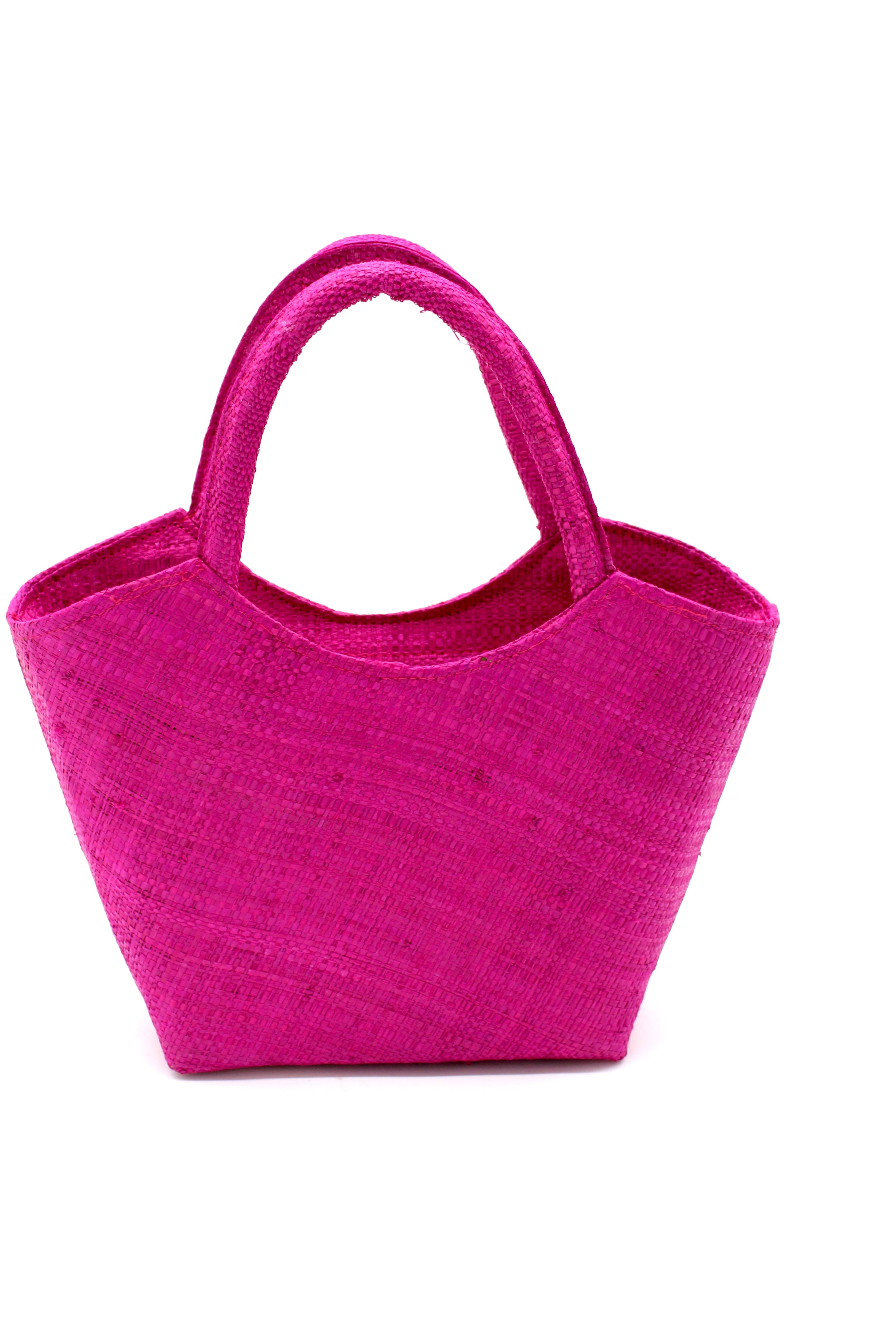 Little Betty Mini Straw Purse Zippered Handbag handmade loomed raffia palm fiber in a solid hue of fuchsia bright/hot/barbie/pink petite small bag with zipper closure - Shebobo