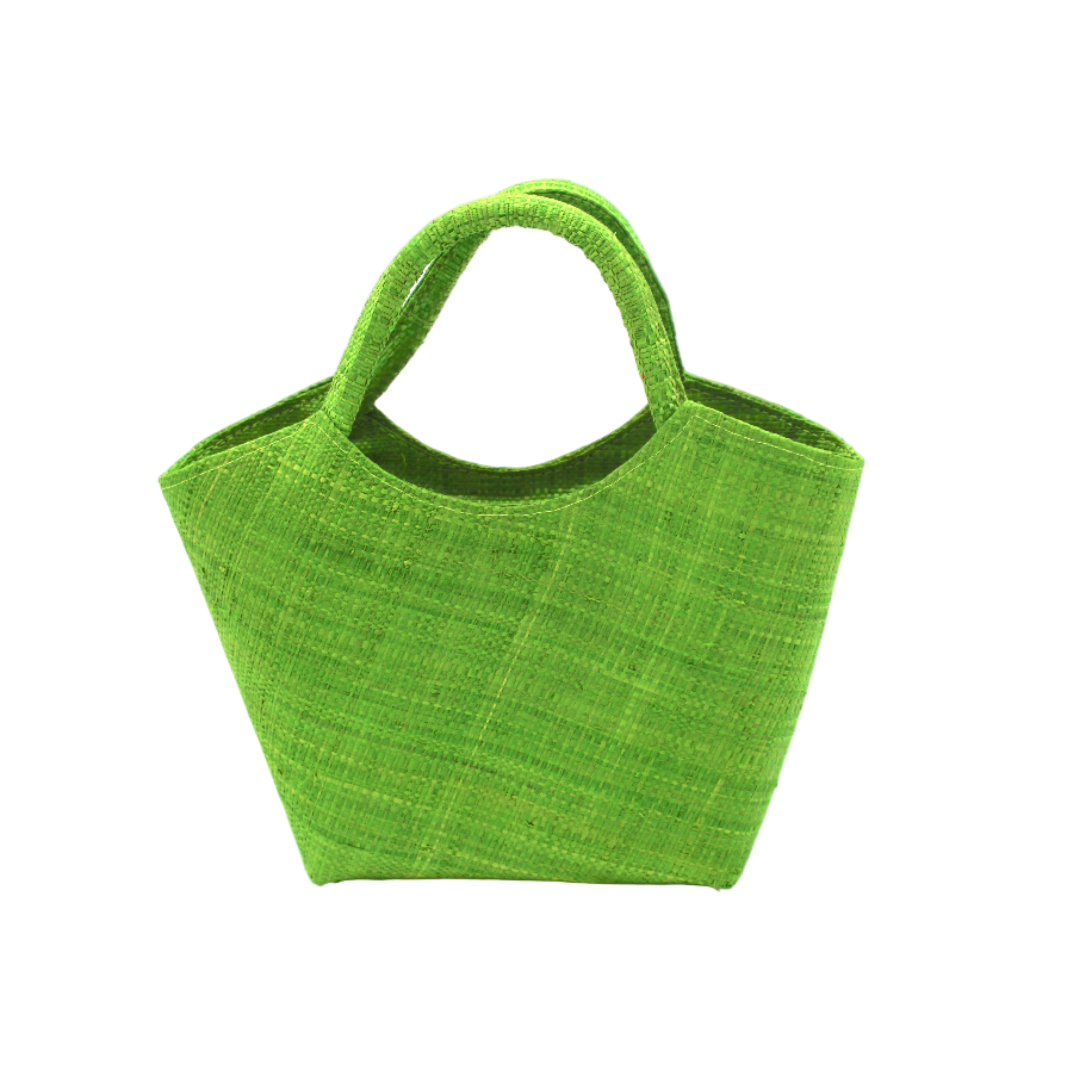 Little Betty Mini Straw Purse Zippered Handbag handmade loomed raffia palm fiber in a solid hue of midori bright/lime/neon/green petite small bag with zipper closure - Shebobo