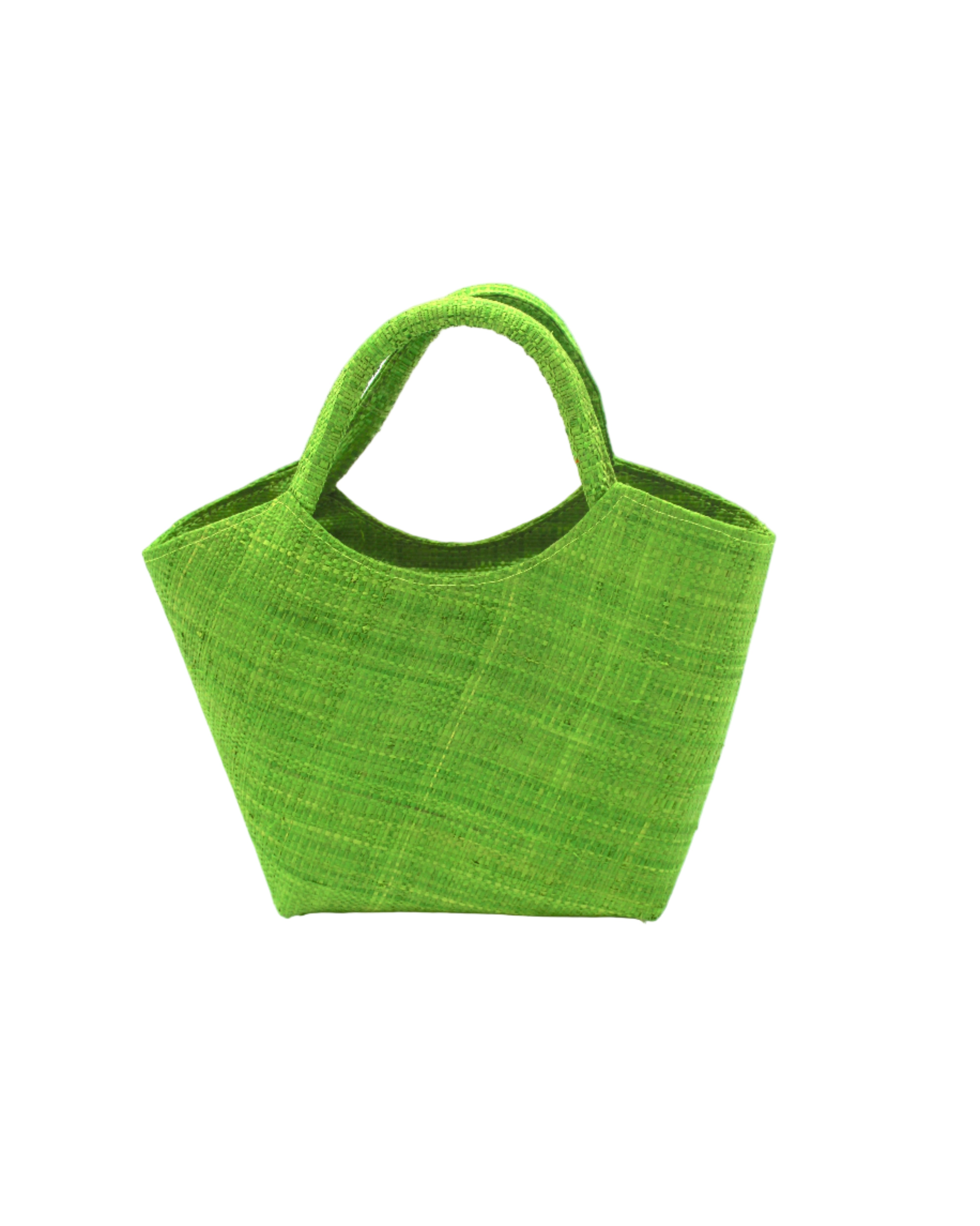 Little Betty Mini Straw Purse Zippered Handbag handmade loomed raffia palm fiber in a solid hue of midori bright/lime/neon/green petite small bag with zipper closure - Shebobo