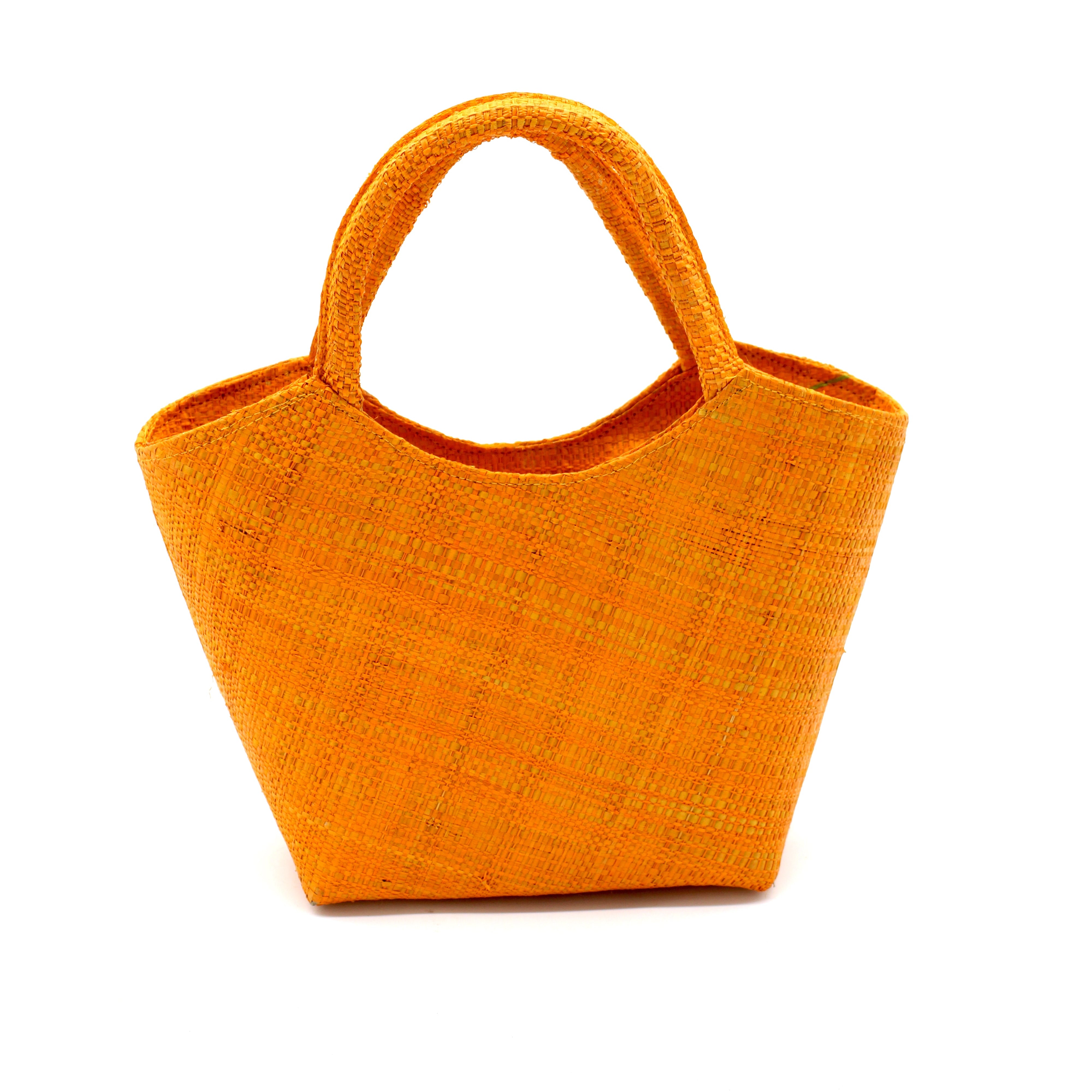 Little Betty Mini Straw Purse Zippered Handbag handmade loomed raffia palm fiber in a solid hue of saffron yellow/orange petite small bag with zipper closure - Shebobo