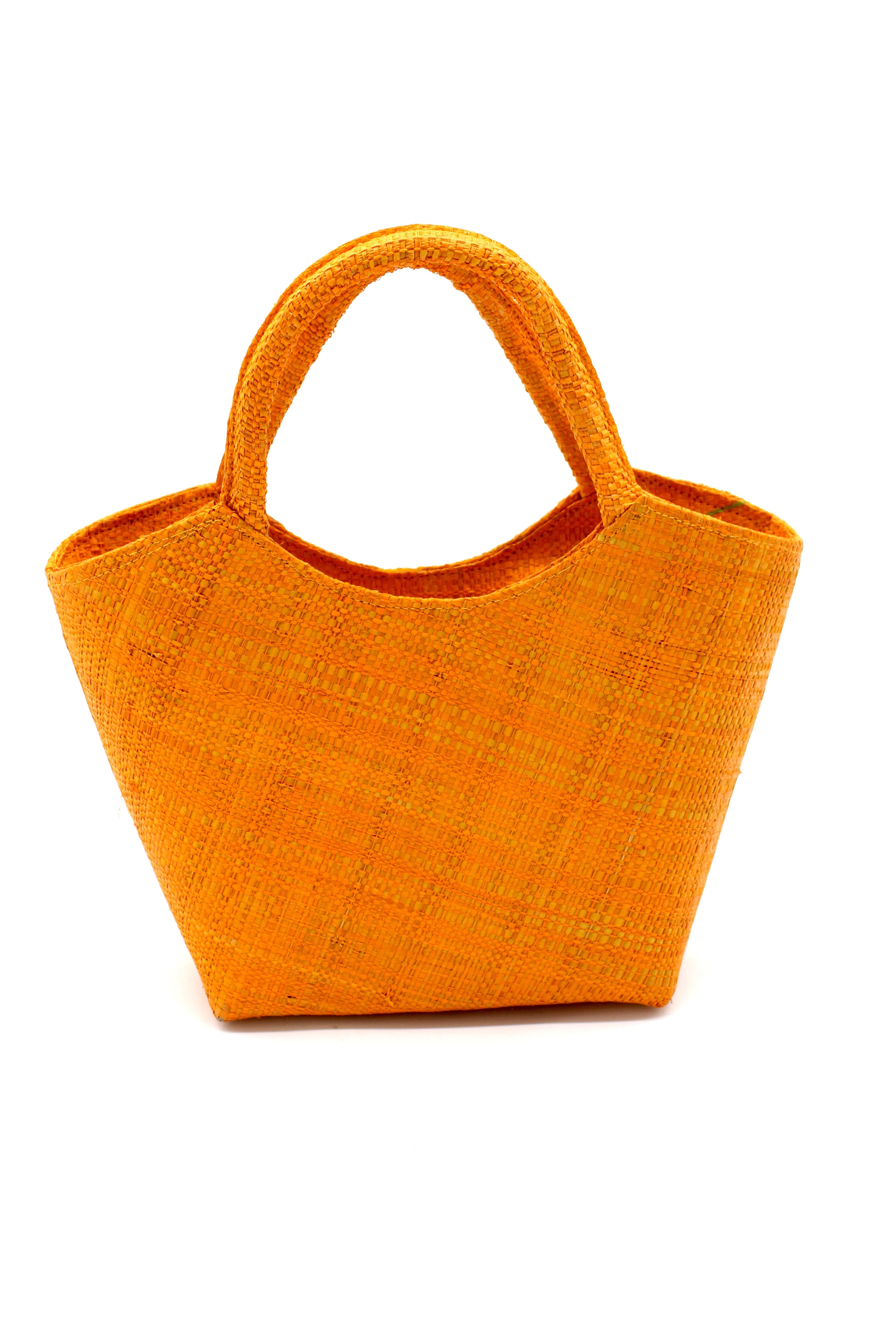 Little Betty Mini Straw Purse Zippered Handbag handmade loomed raffia palm fiber in a solid hue of saffron yellow/orange petite small bag with zipper closure - Shebobo
