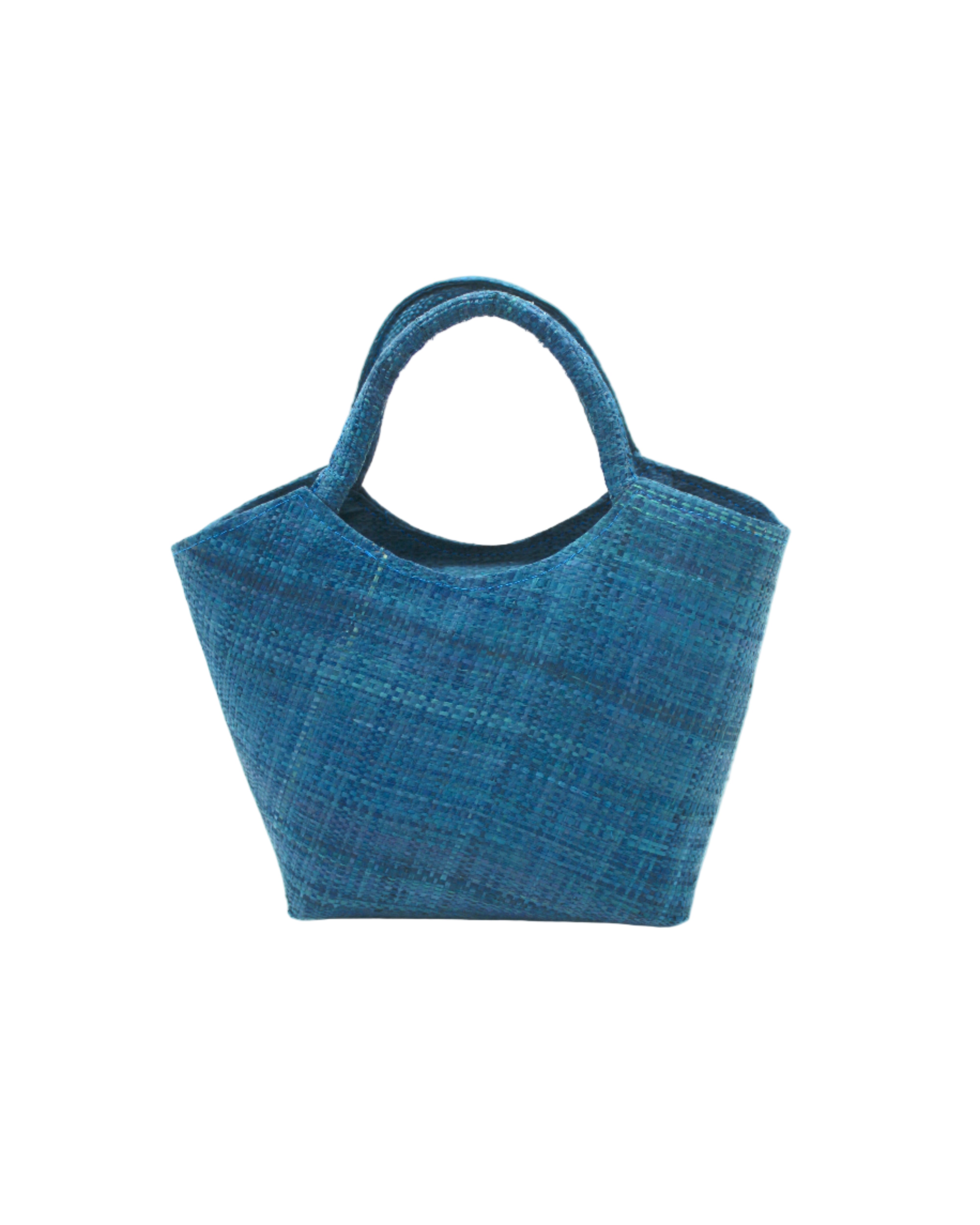 Little Betty Mini Straw Purse Zippered Handbag handmade loomed raffia palm fiber in a solid hue of turquoise blue/green petite small bag with zipper closure - Shebobo