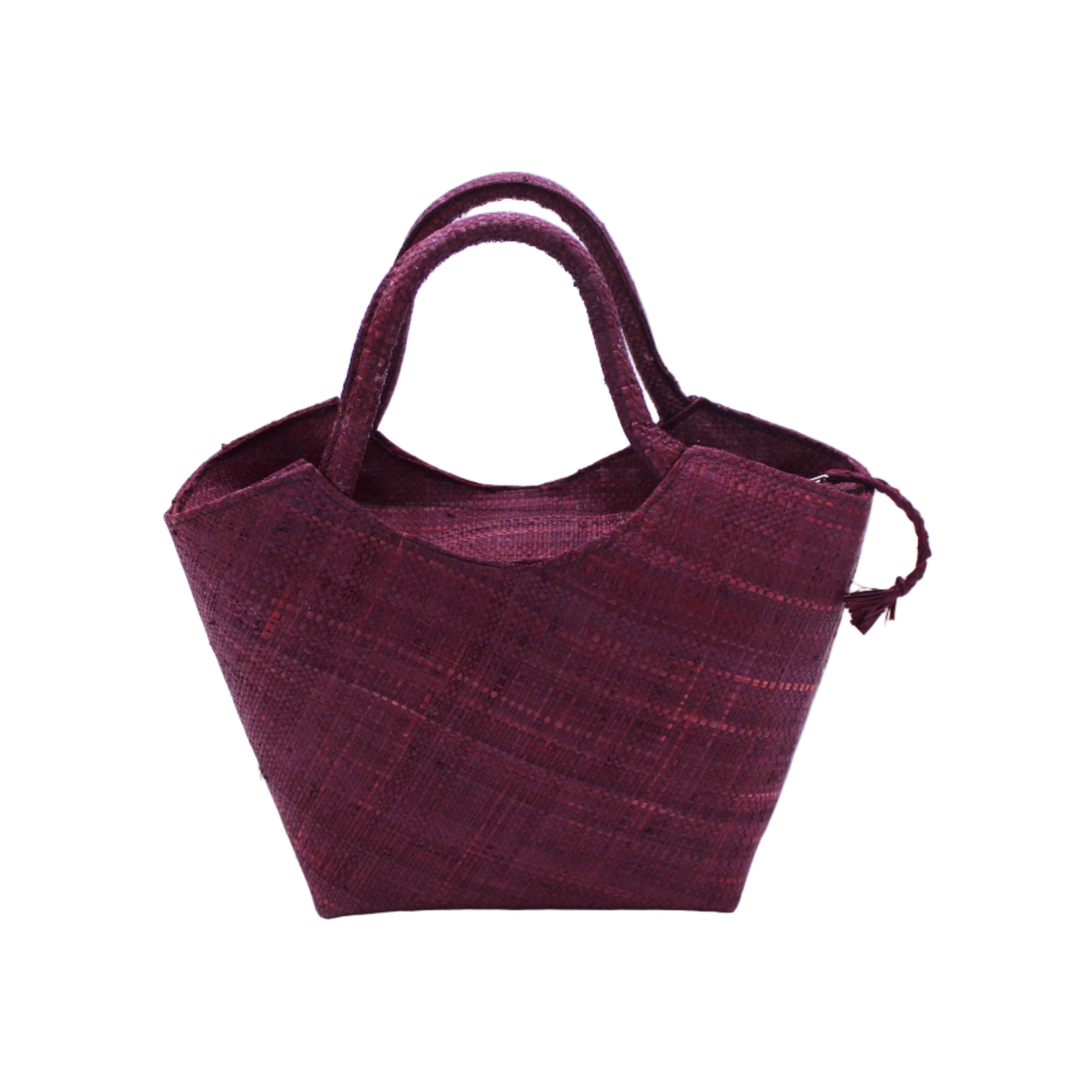 Little Betty Mini Straw Purse Zippered Handbag handmade loomed raffia palm fiber in a solid hue of umberwine bordeaux/claret/dark/red/purple petite small bag with zipper closure - Shebobo