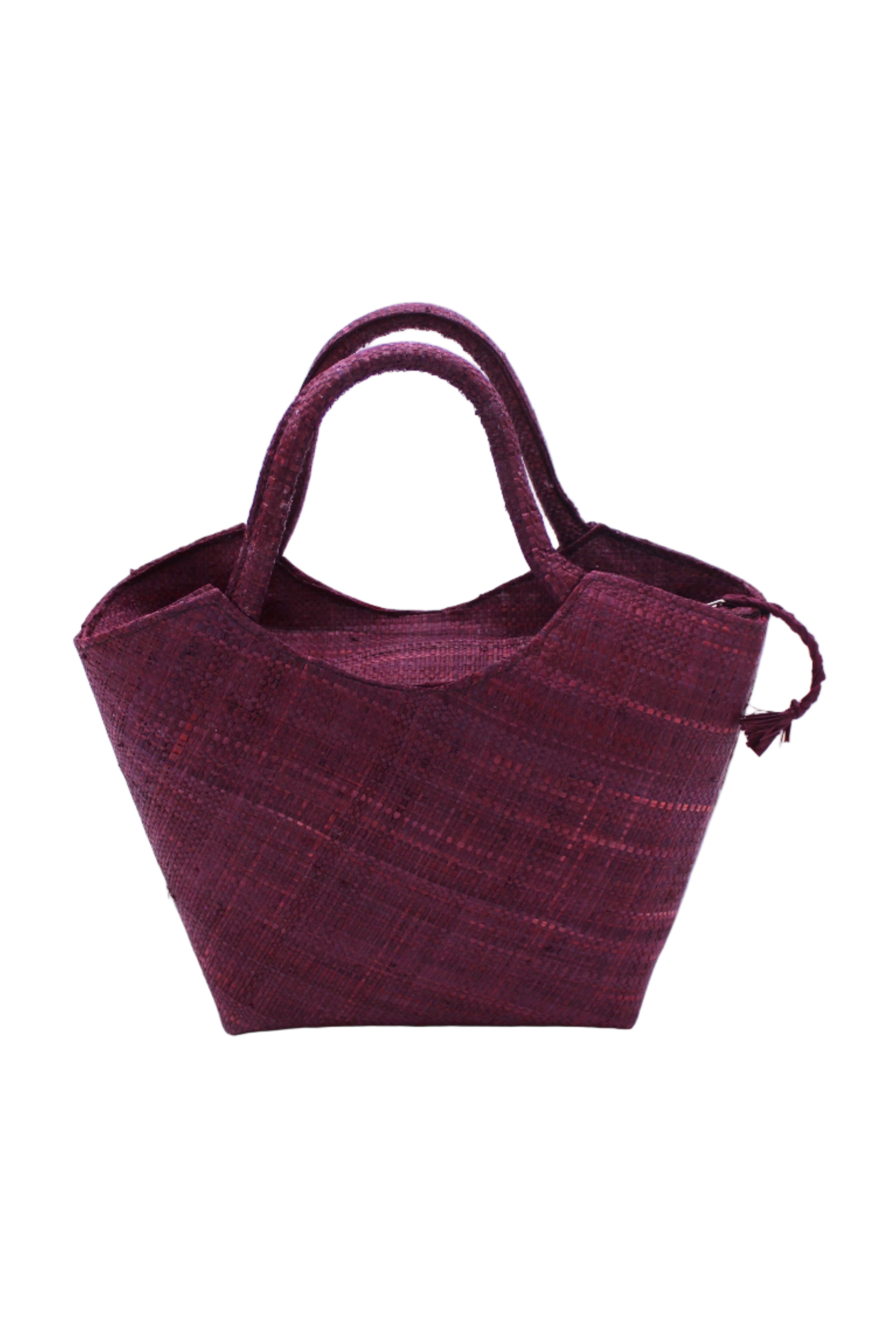 Little Betty Mini Straw Purse Zippered Handbag handmade loomed raffia palm fiber in a solid hue of umberwine bordeaux/claret/dark/red/purple petite small bag with zipper closure - Shebobo