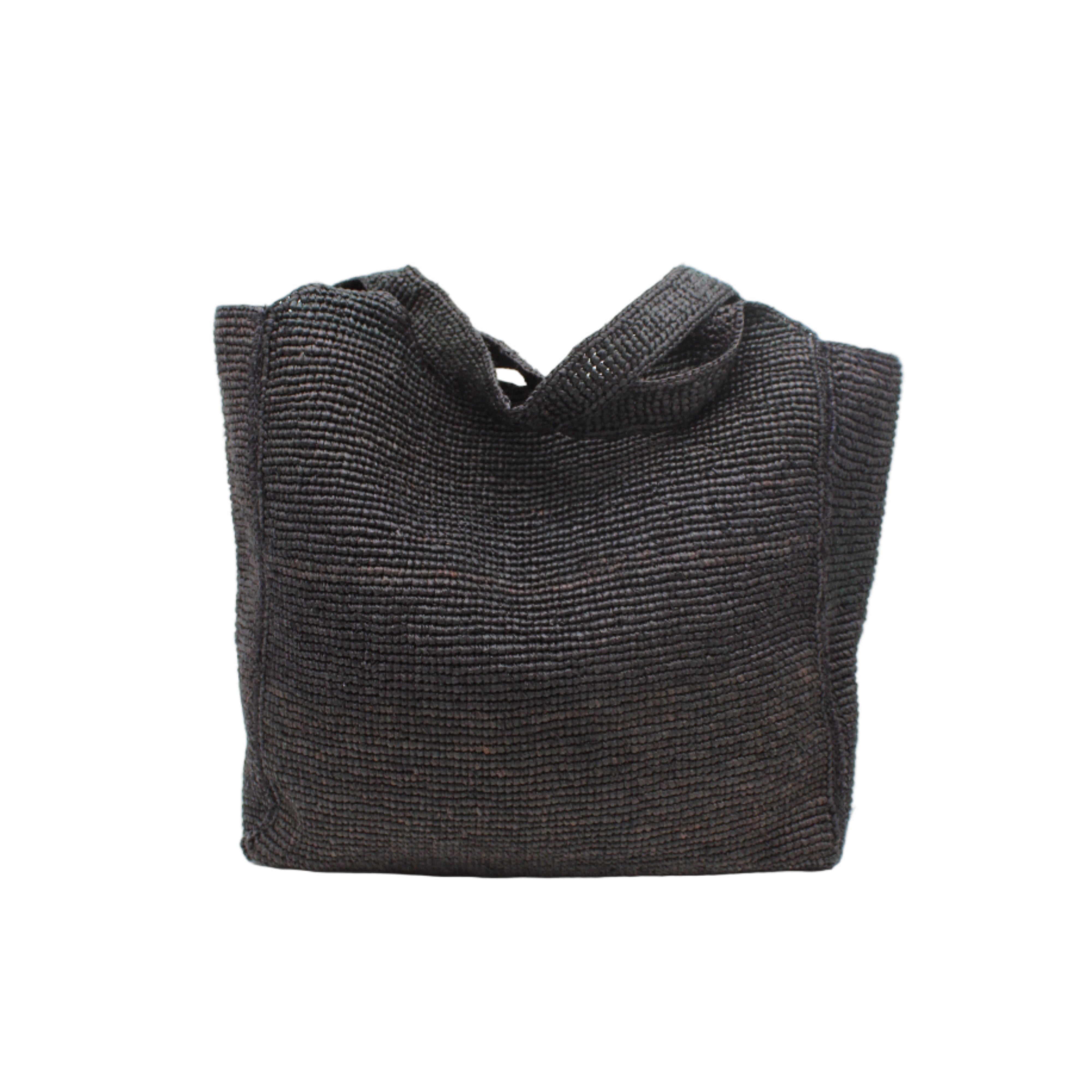 Mamie XL Crochet Straw Basket Handbag handmade crochet natural raffia palm fiber in a solid hue of black purse beach bag - Shebobo