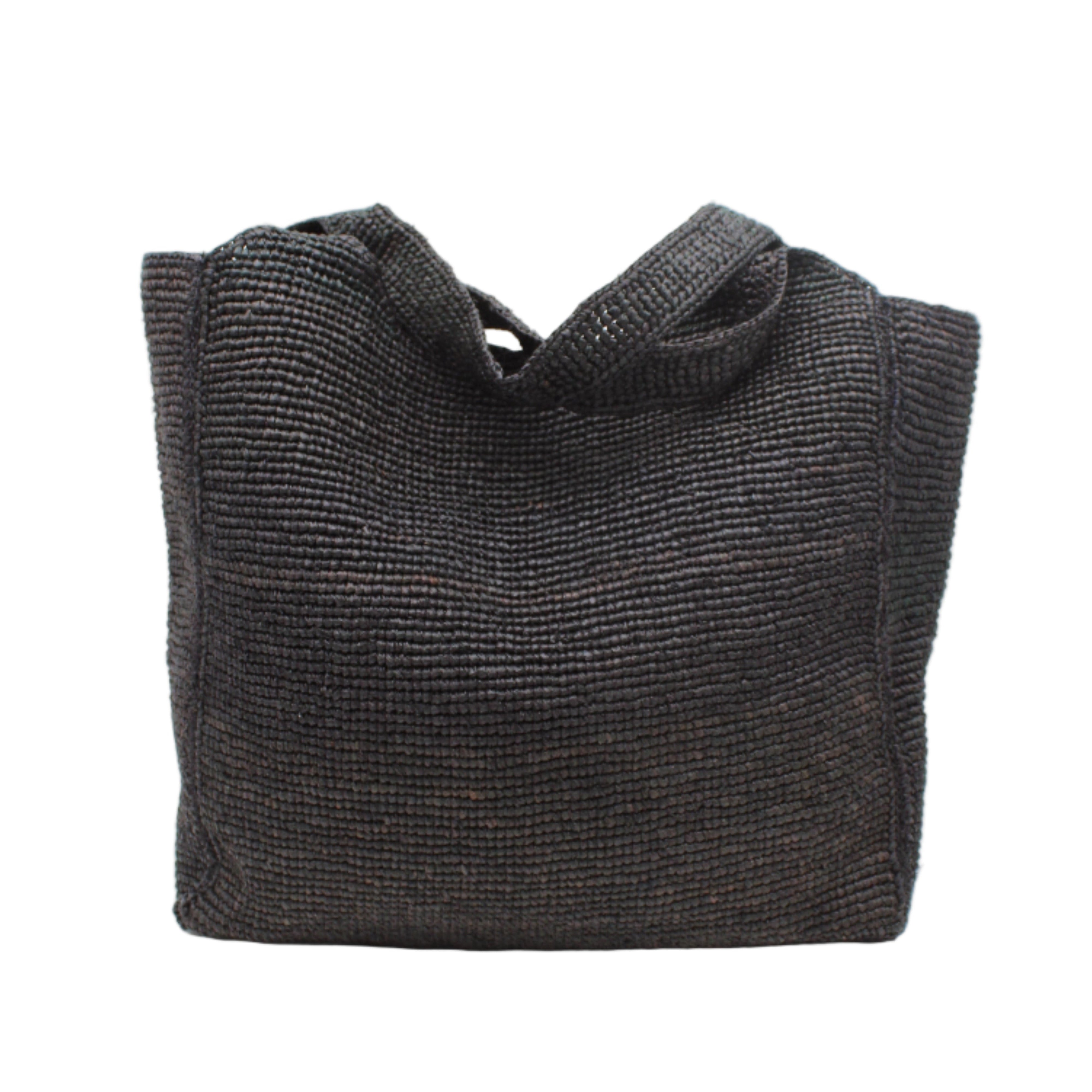 Mamie XL Crochet Straw Basket Handbag handmade crochet natural raffia palm fiber in a solid hue of black purse beach bag - Shebobo