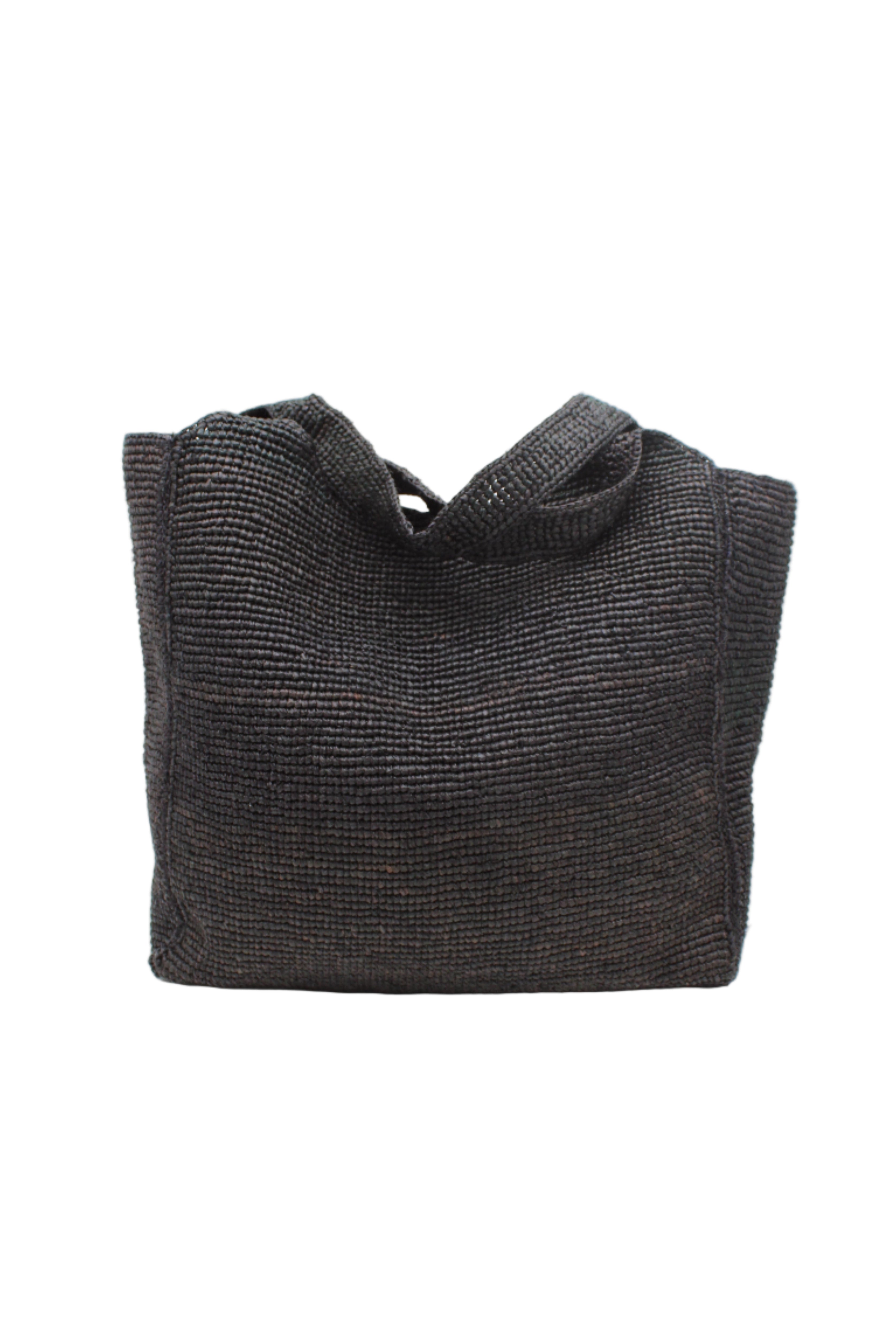 Mamie XL Crochet Straw Basket Handbag handmade crochet natural raffia palm fiber in a solid hue of black purse beach bag - Shebobo