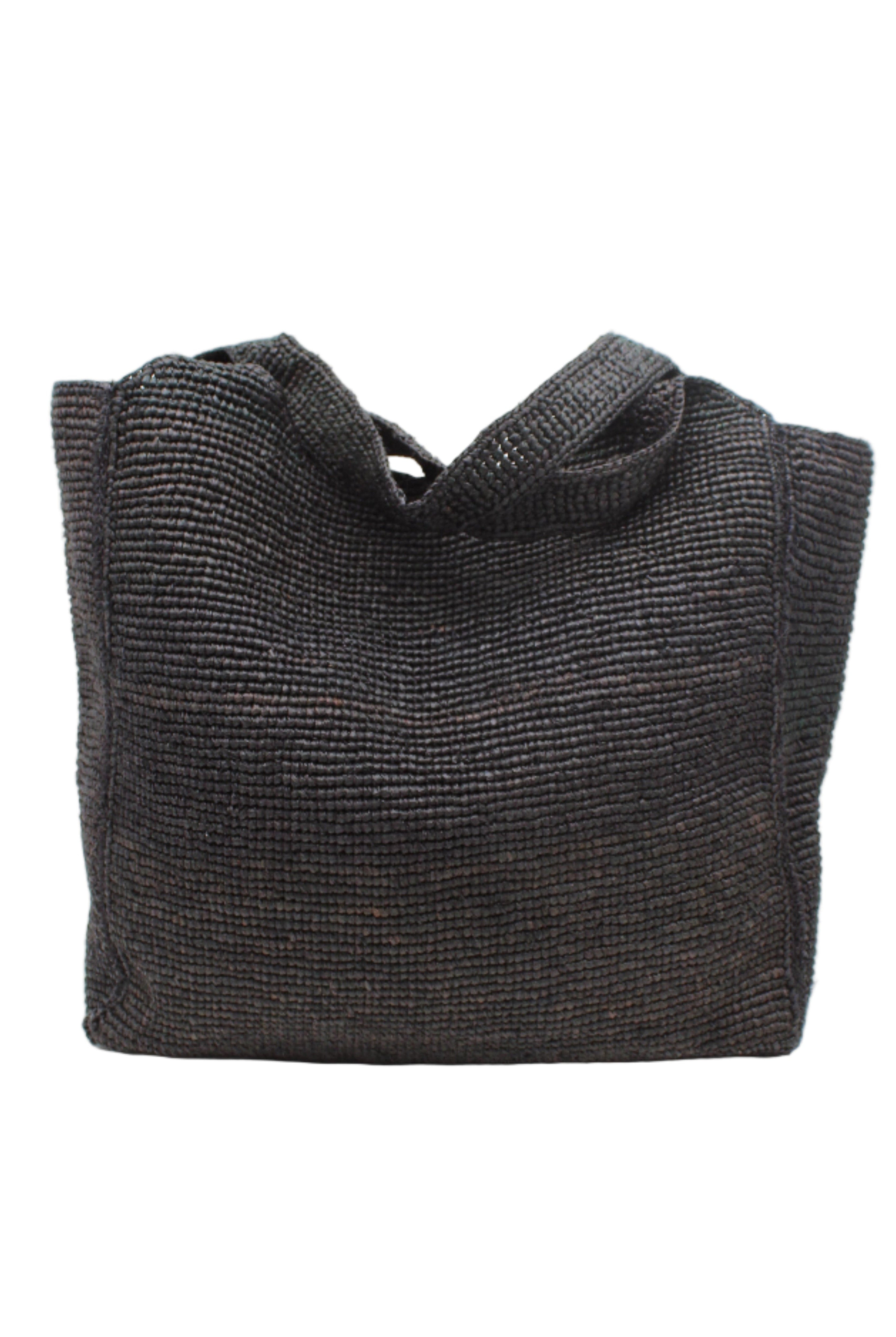 Mamie XL Crochet Straw Basket Handbag handmade crochet natural raffia palm fiber in a solid hue of black purse beach bag - Shebobo