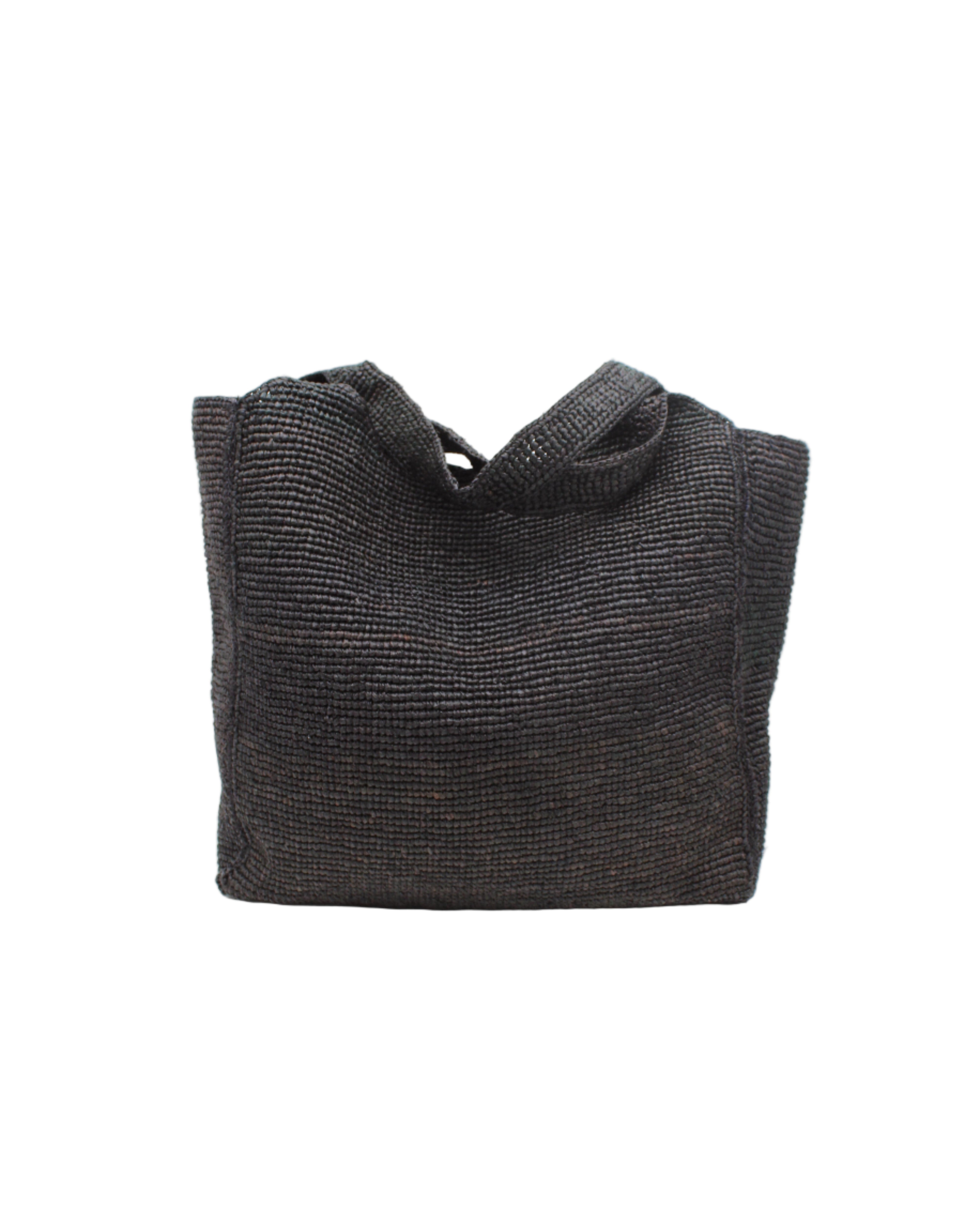 Mamie XL Crochet Straw Basket Handbag handmade crochet natural raffia palm fiber in a solid hue of black purse beach bag - Shebobo