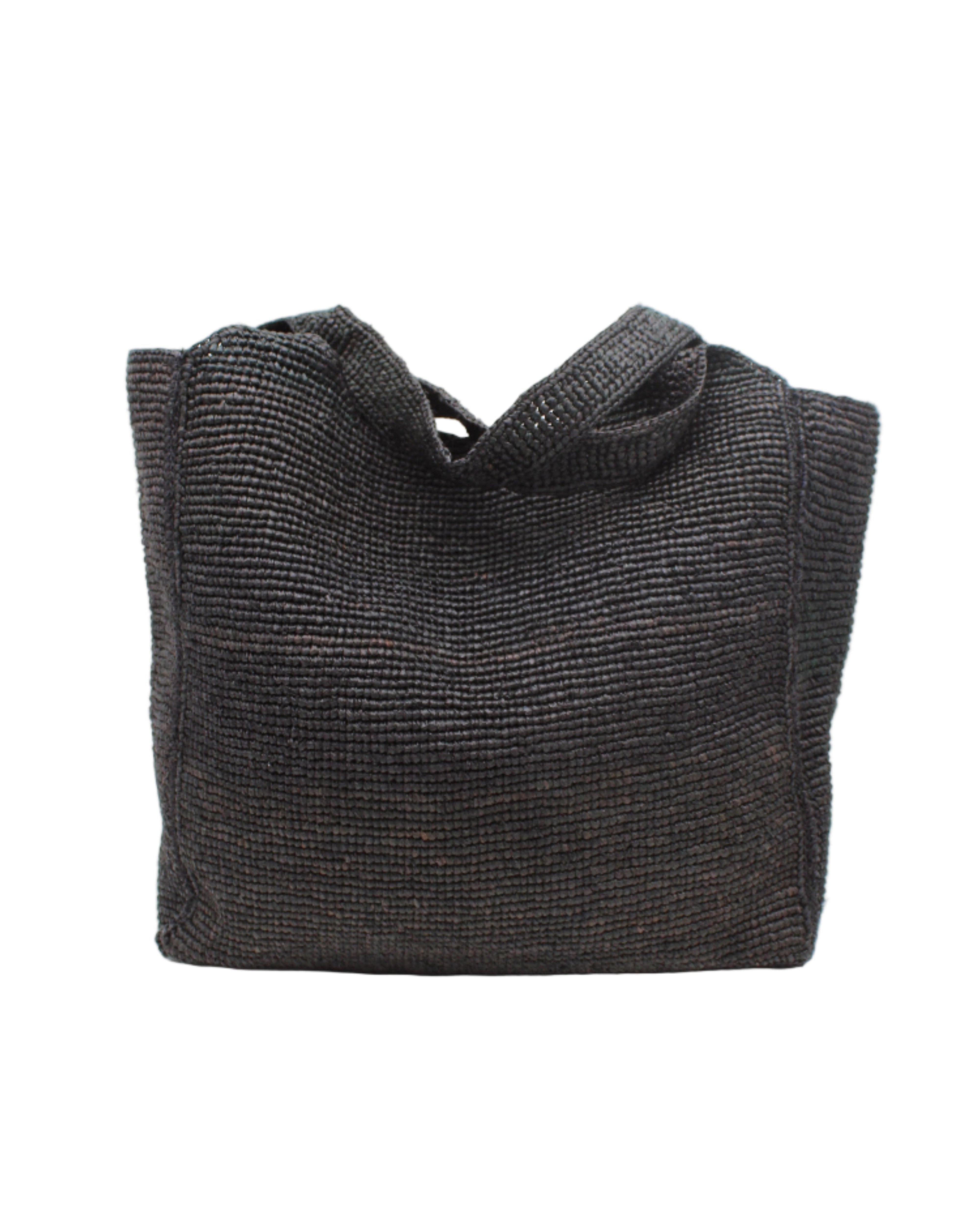 Mamie XL Crochet Straw Basket Handbag handmade crochet natural raffia palm fiber in a solid hue of black purse beach bag - Shebobo