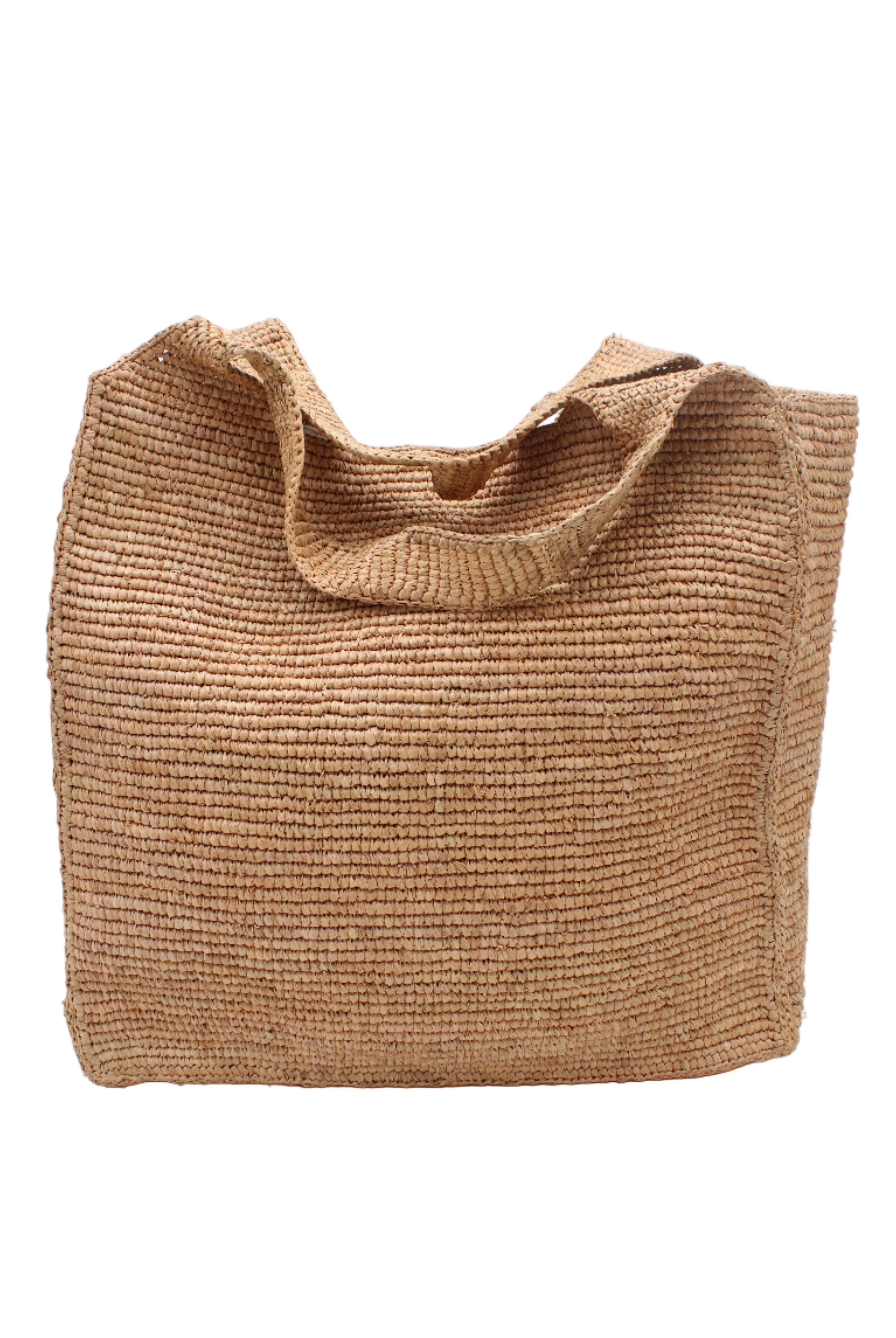 Mamie XL Crochet Straw Basket Handbag handmade crochet natural raffia palm fiber in a solid hue of cappuccino tea/light/brown purse beach bag - Shebobo