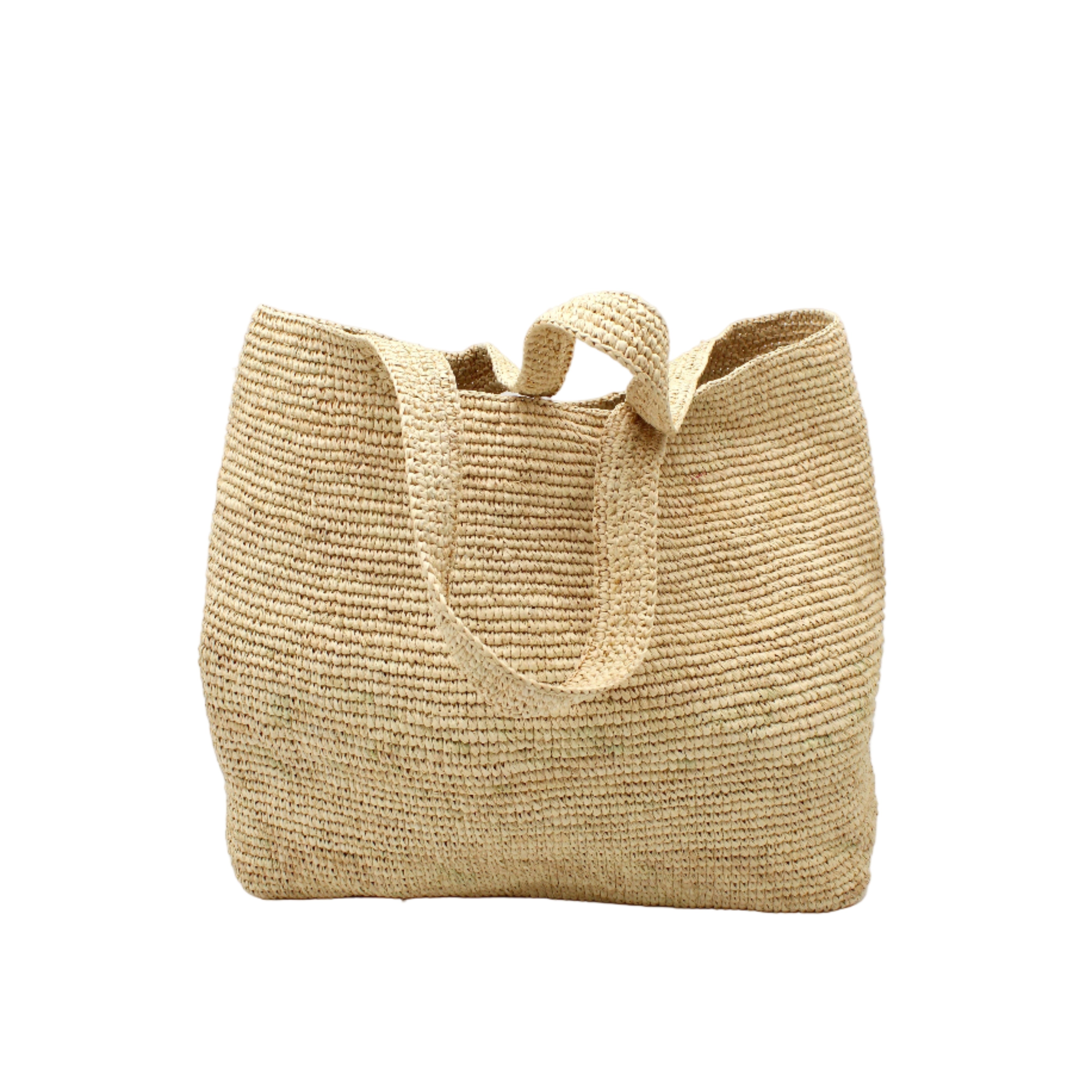 Mamie XL Crochet Straw Basket Handbag handmade crochet natural raffia palm fiber in a solid hue of natural straw color purse beach bag - Shebobo