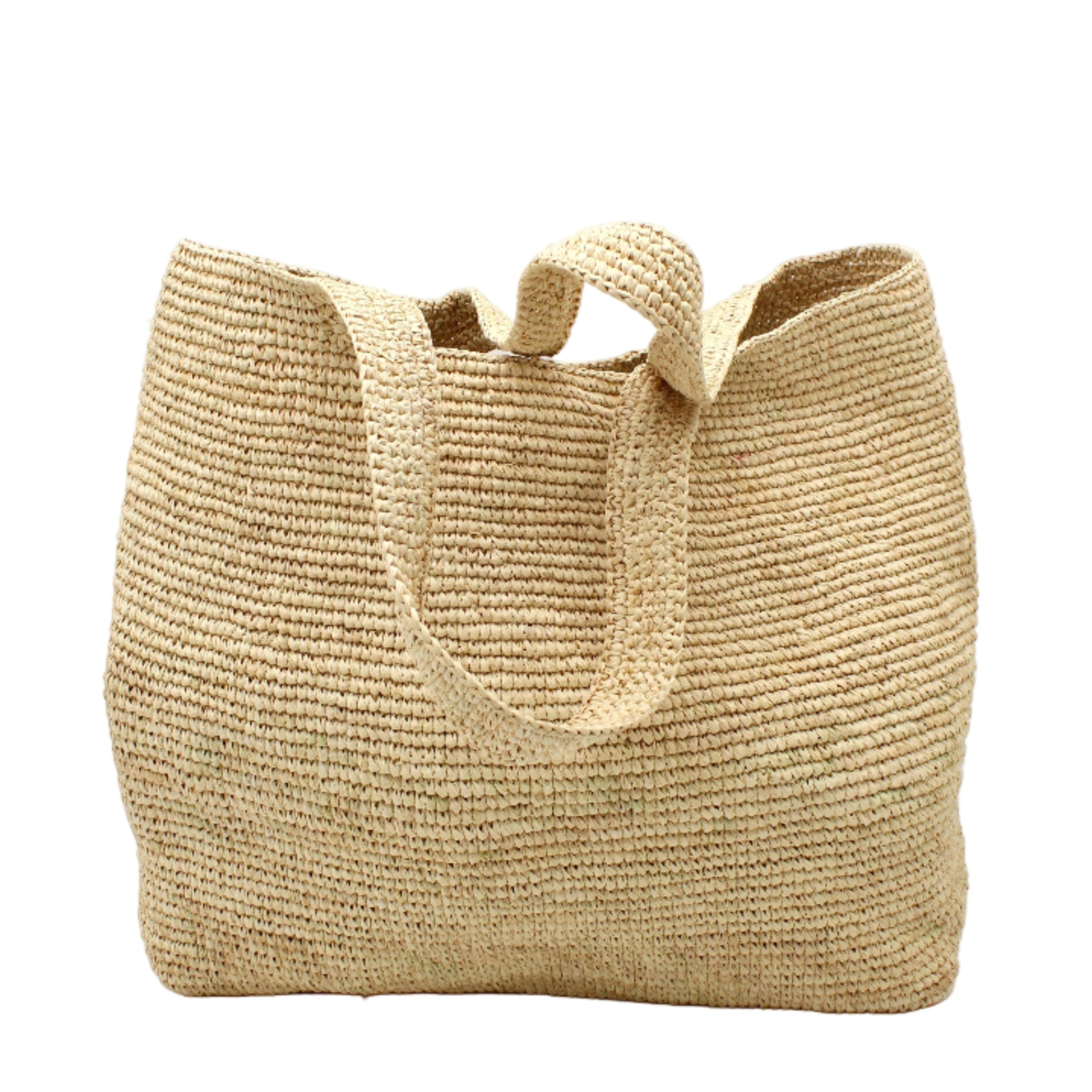 Mamie XL Crochet Straw Basket Handbag handmade crochet natural raffia palm fiber in a solid hue of natural straw color purse beach bag - Shebobo