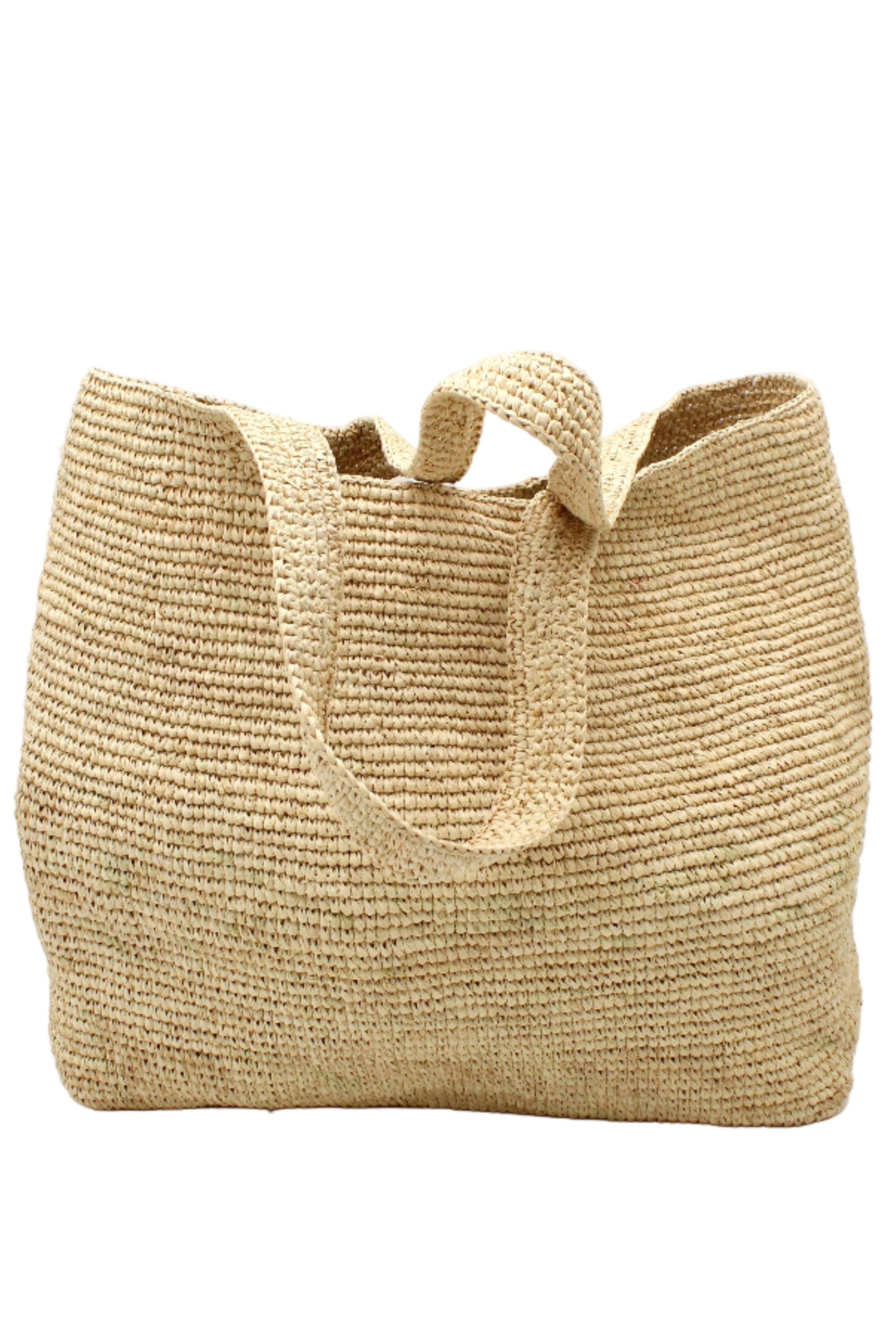 Mamie XL Crochet Straw Basket Handbag handmade crochet natural raffia palm fiber in a solid hue of natural straw color purse beach bag - Shebobo