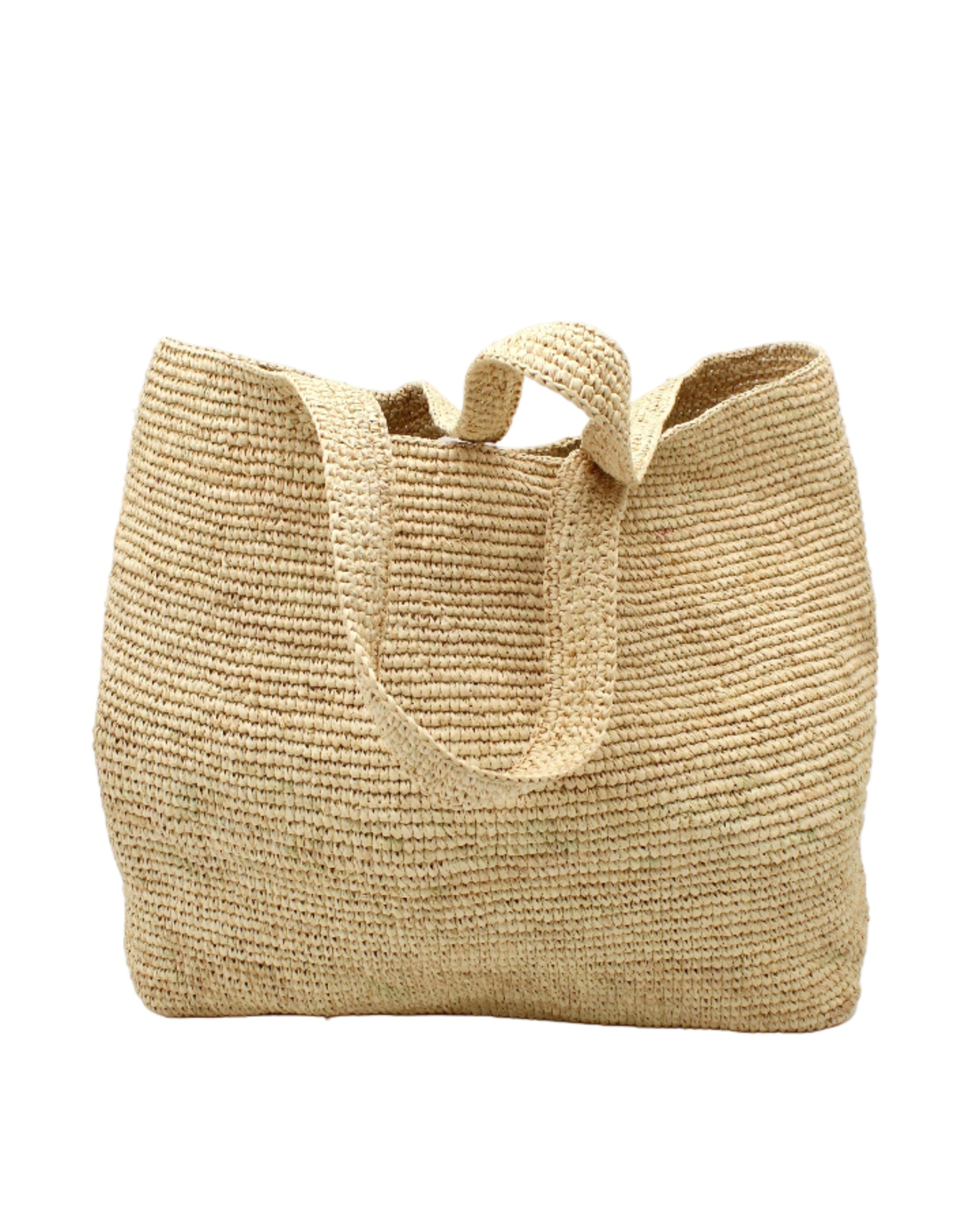Mamie XL Crochet Straw Basket Handbag handmade crochet natural raffia palm fiber in a solid hue of natural straw color purse beach bag - Shebobo