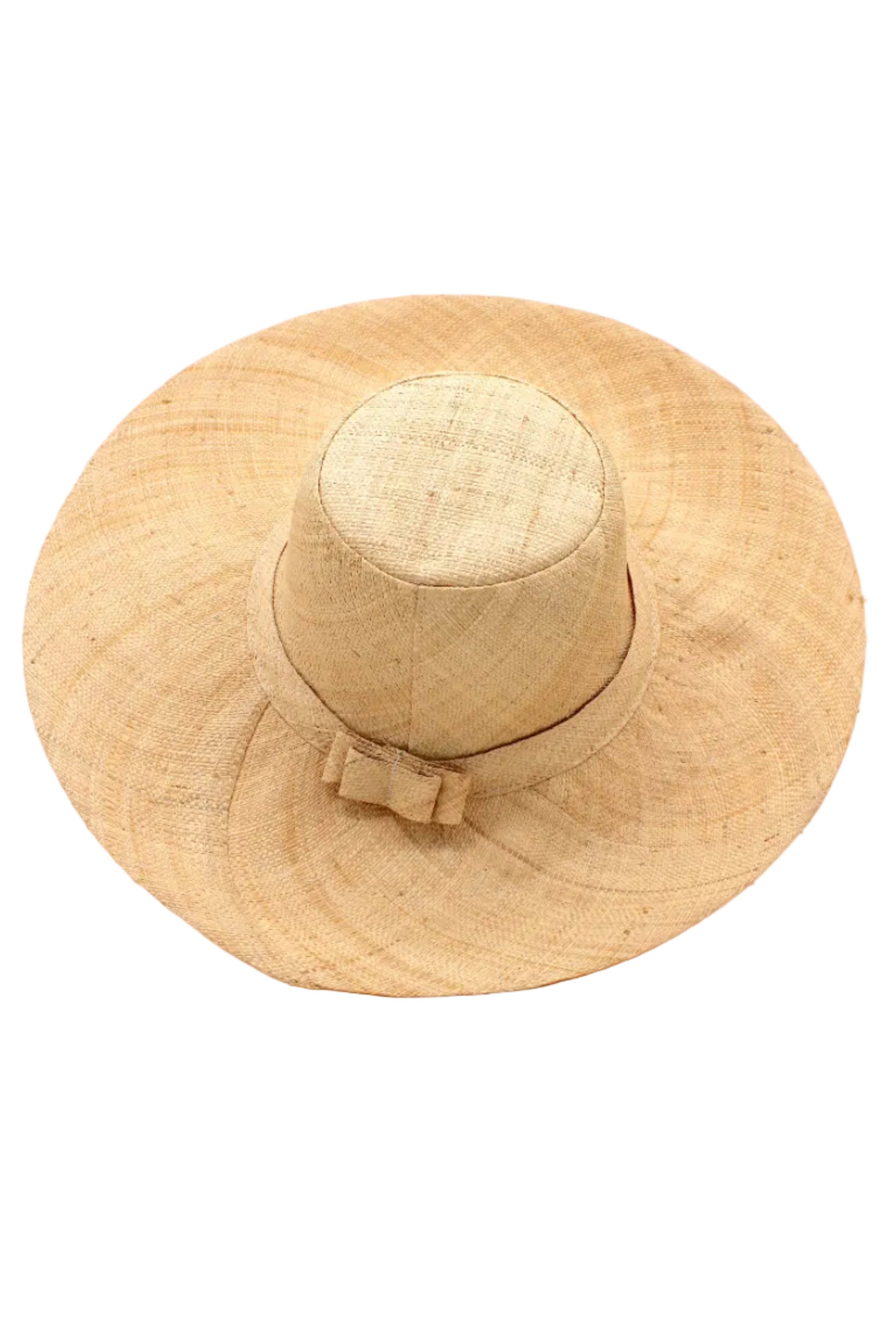 Melanie 4.5" Wide Brim Raffia Straw Sun Hats handmade loomed natural raffia palm fiber in a solid hue of natural straw color round crown and flat brim with matching hatband and double bow detailing light weight breathable beach hat - Shebobo