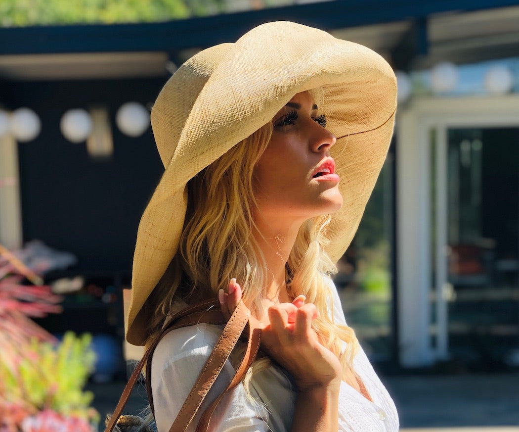 Monica 5" & 7" Wide Brim Solid Color Packable Raffia Straw Sun Hats - Shebobo