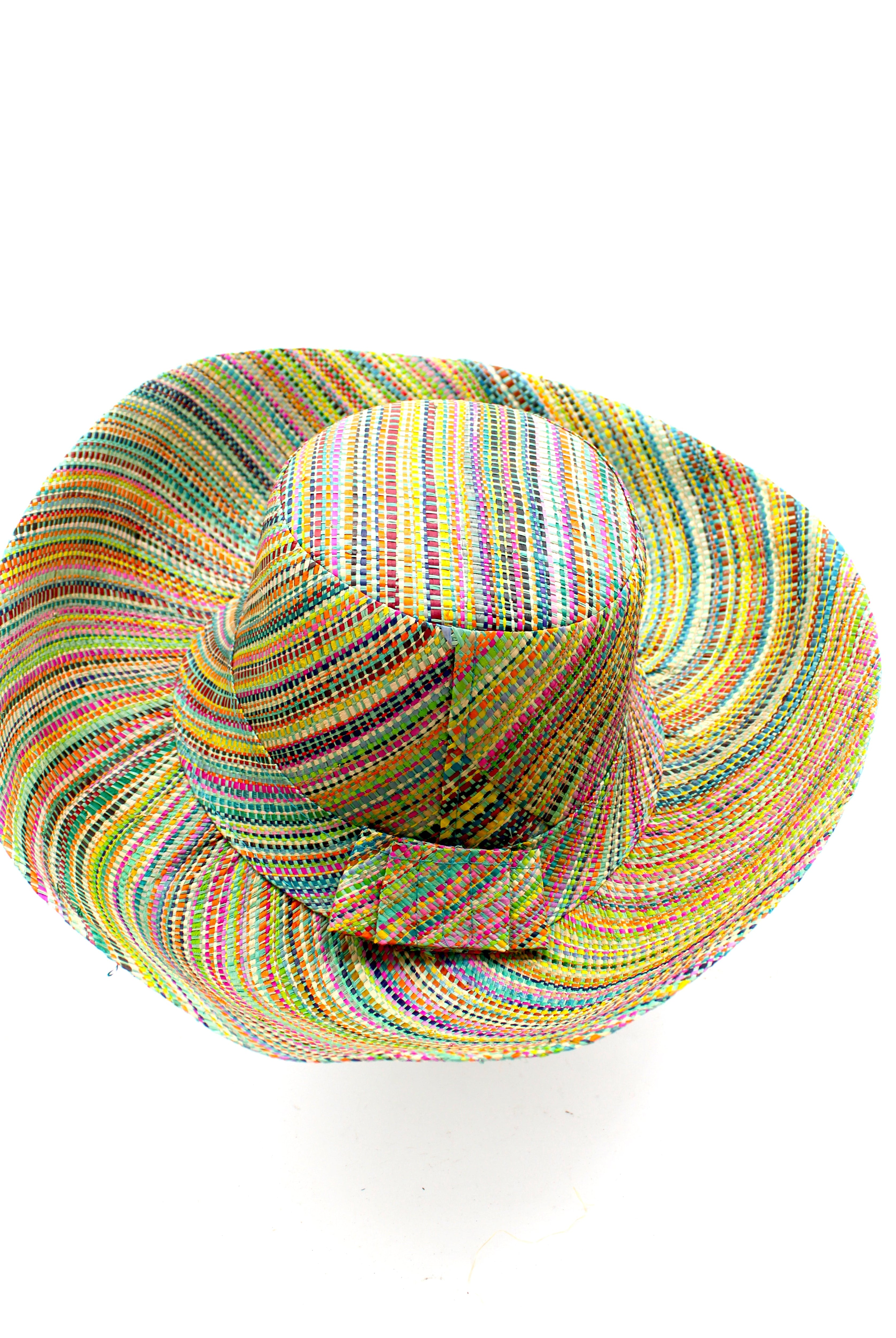 Monica 5" & 7" Wide Brim Seafoam Multi Melange Packable Straw Sun Hat multicolor heather pattern of seafoam blue/green, lime green, turquoise blue, yellow, navy blue, pink, fuchsia, coral orange/red, natural straw color, etc. - Shebobo