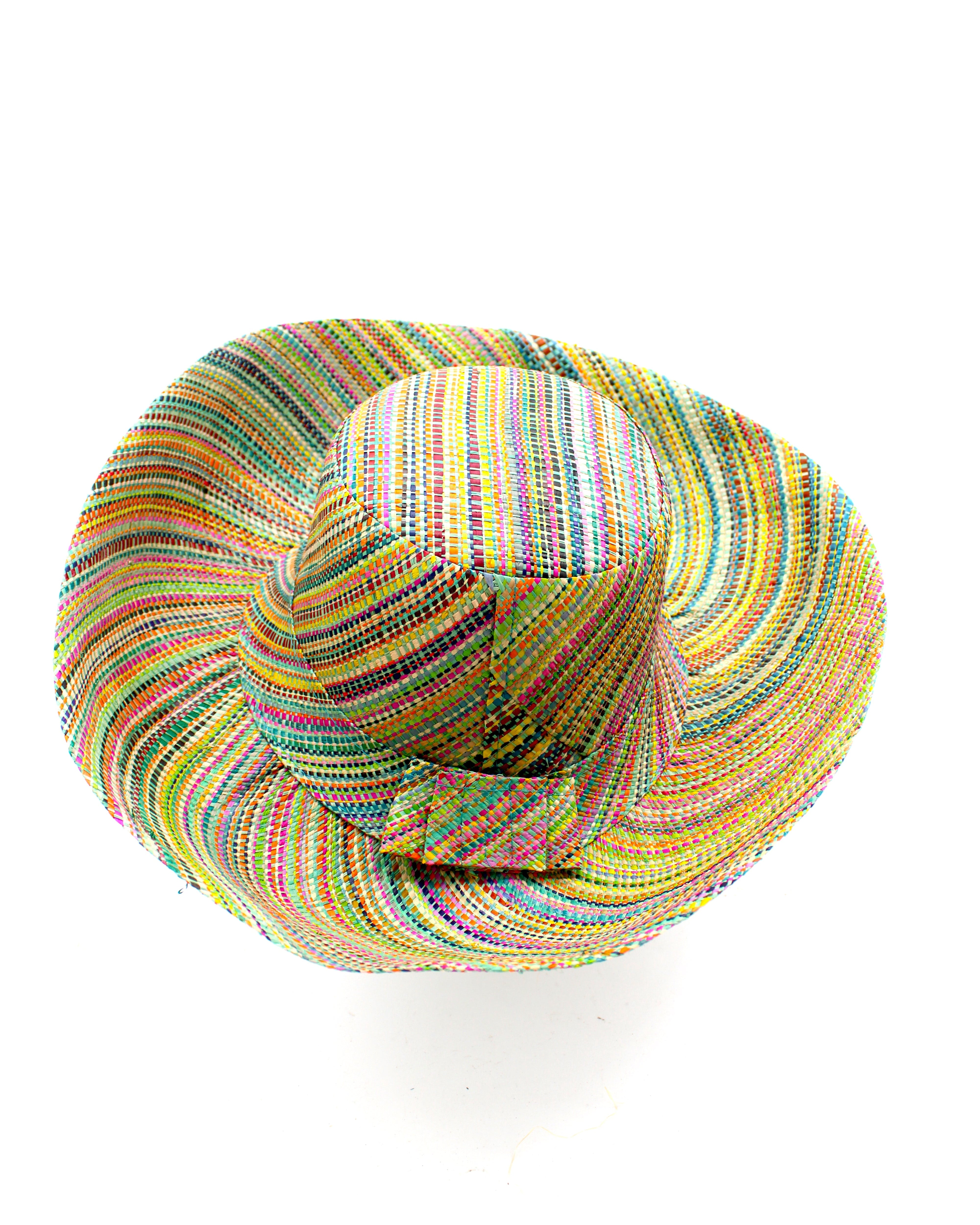 Monica 5" & 7" Wide Brim Seafoam Multi Melange Packable Straw Sun Hat multicolor heather pattern of seafoam blue/green, lime green, turquoise blue, yellow, navy blue, pink, fuchsia, coral orange/red, natural straw color, etc. - Shebobo