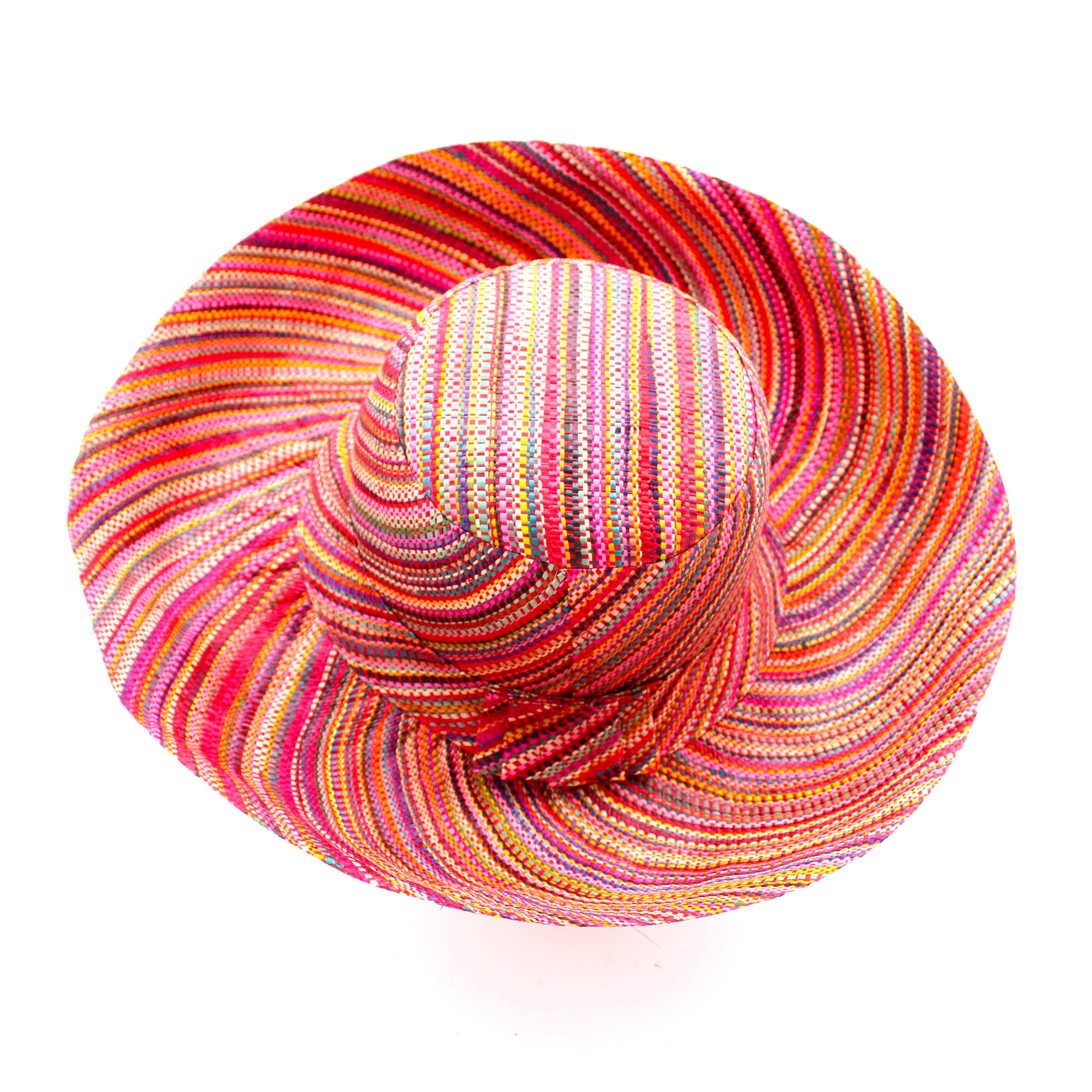 Monica 5" & 7" Wide Brim Very Berry Multi Melange Packable Straw Sun Hat multicolor heather pattern of fuchsia pink, light pink, saffron yellow, coral orange/red, purple, natural straw color, etc. - Shebobo