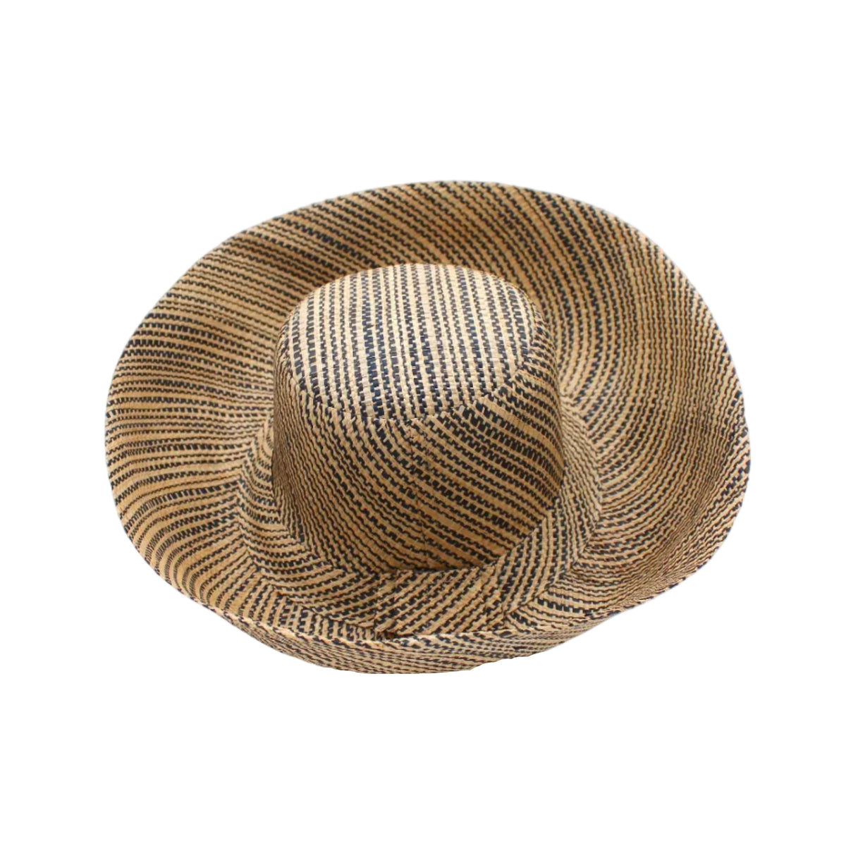 Monica 5 inch or 7 inch Wide Brim Natural Two Tone Melange Packable Straw Sun Hat handmade loomed raffia in a multicolor heathered melange pattern of black and natural straw color creates a subtle swirl - Shebobo