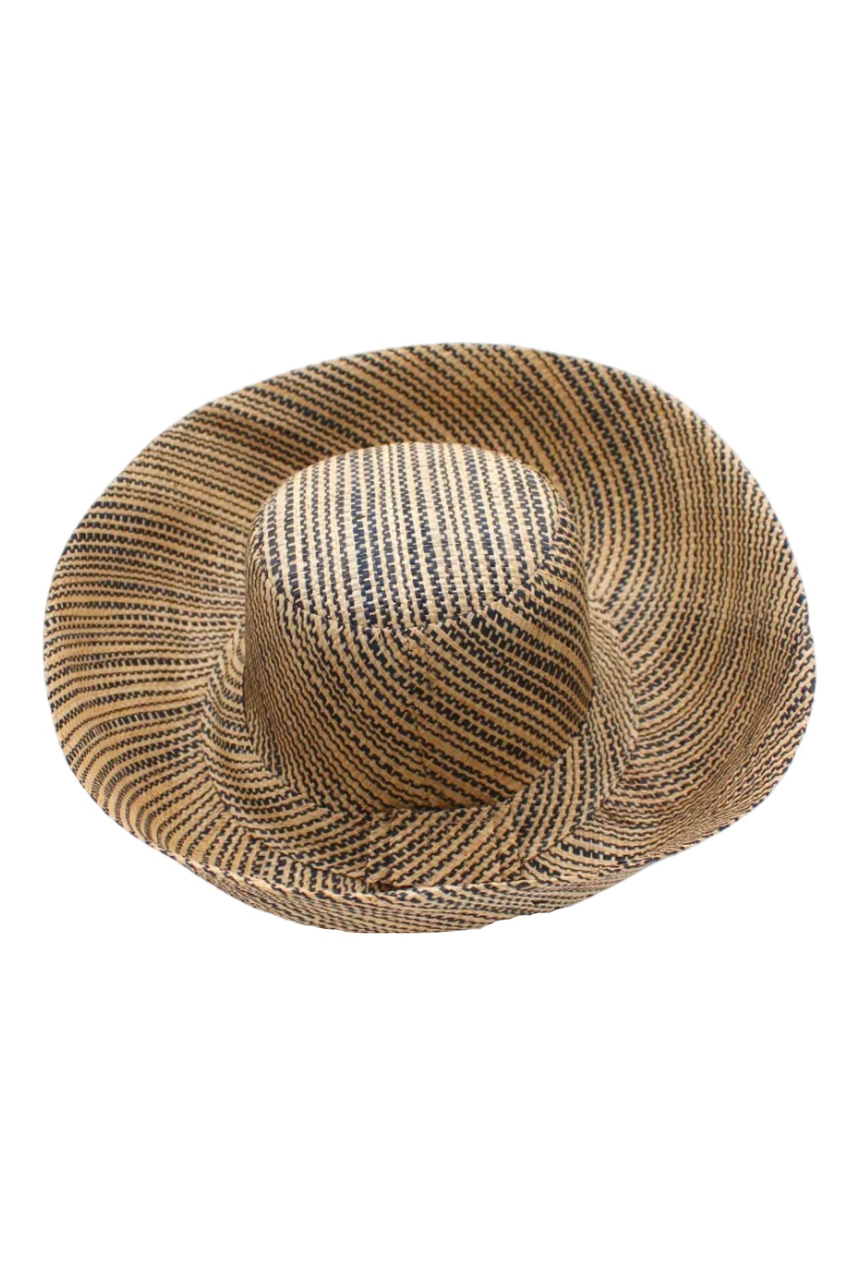 Monica 5 inch or 7 inch Wide Brim Natural Two Tone Melange Packable Straw Sun Hat handmade loomed raffia in a multicolor heathered melange pattern of black and natural straw color creates a subtle swirl - Shebobo