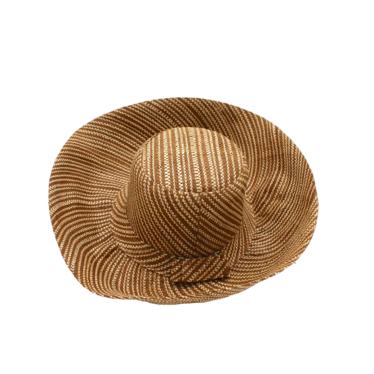 Monica 5 inch or 7 inch Wide Brim Tobacco Two Tone Melange Packable Straw Sun Hat handmade loomed raffia in a multicolor heathered melange pattern of tobacco dark/cinnamon/brown and natural straw color creates a subtle swirl - Shebobo