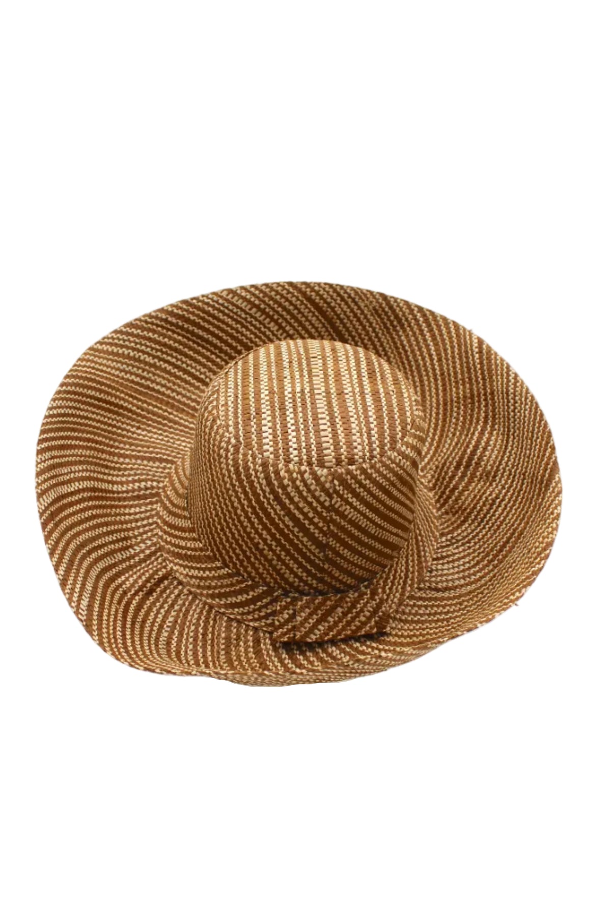 Monica 5 inch or 7 inch Wide Brim Tobacco Two Tone Melange Packable Straw Sun Hat handmade loomed raffia in a multicolor heathered melange pattern of tobacco dark/cinnamon/brown and natural straw color creates a subtle swirl - Shebobo