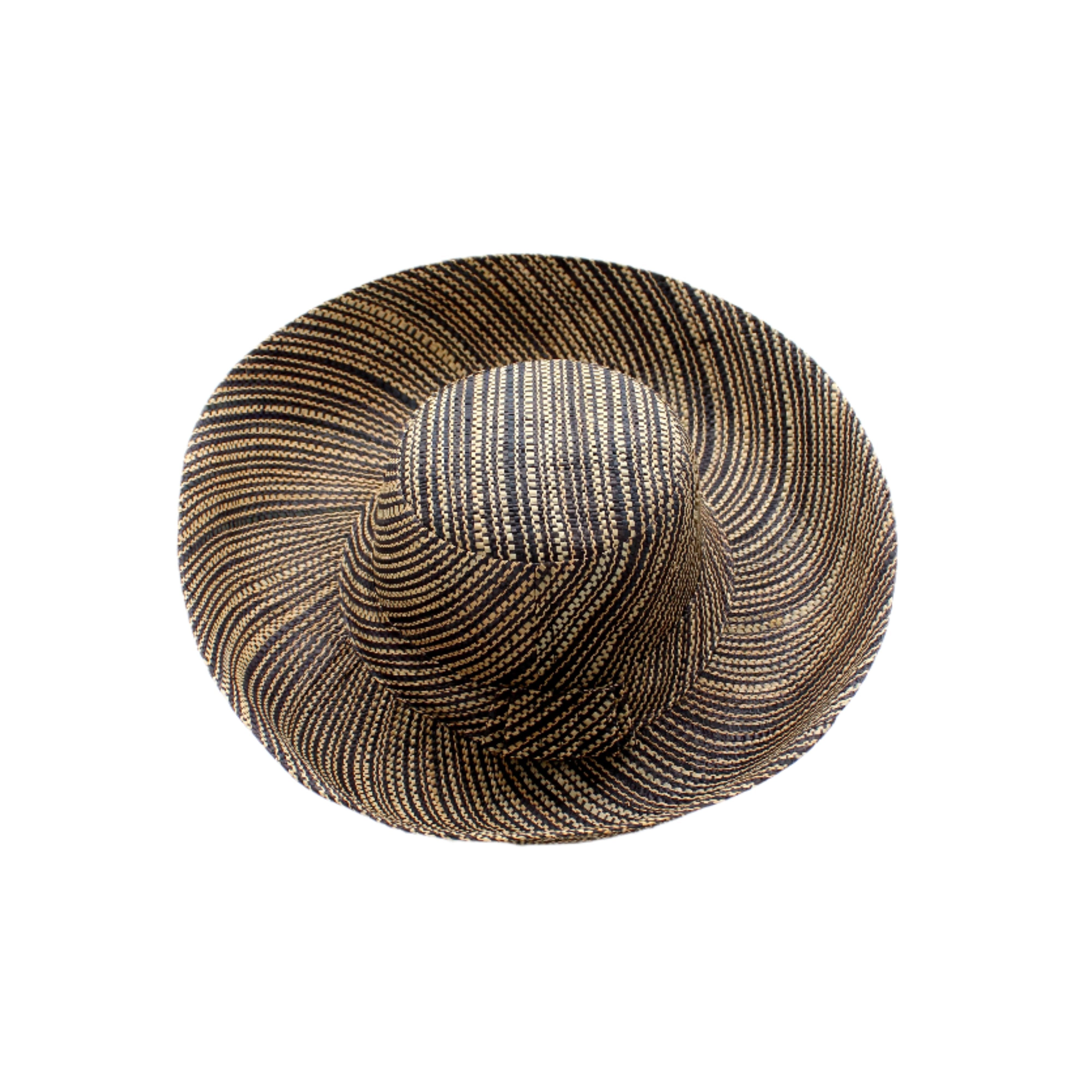 Monica 5 inch or 7 inch Wide Brim Black Two Tone Melange Packable Straw Sun Hat handmade loomed raffia in a multicolor heathered melange pattern of black and natural straw color creates a subtle swirl - Shebobo