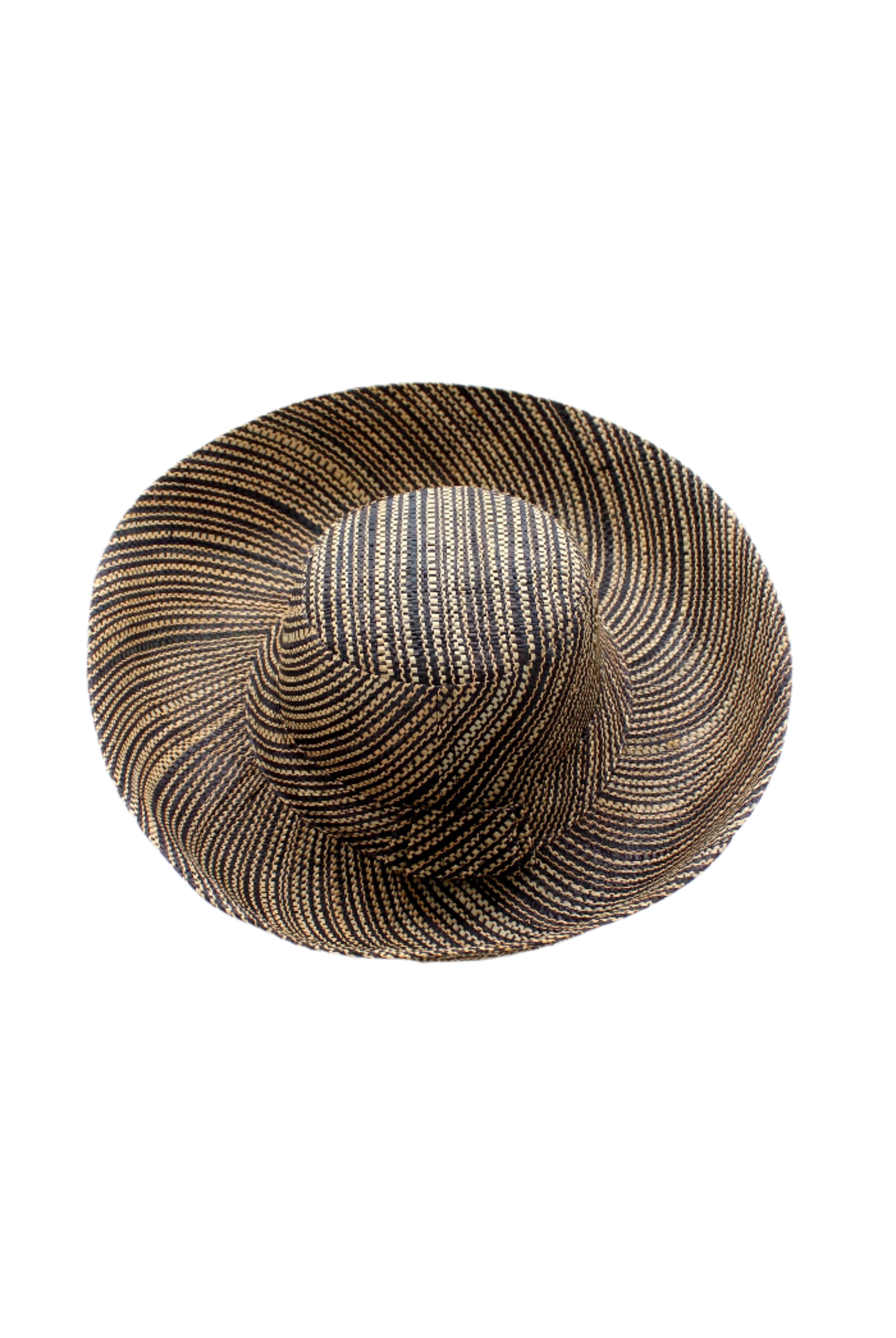 Monica 5 inch or 7 inch Wide Brim Black Two Tone Melange Packable Straw Sun Hat handmade loomed raffia in a multicolor heathered melange pattern of black and natural straw color creates a subtle swirl - Shebobo