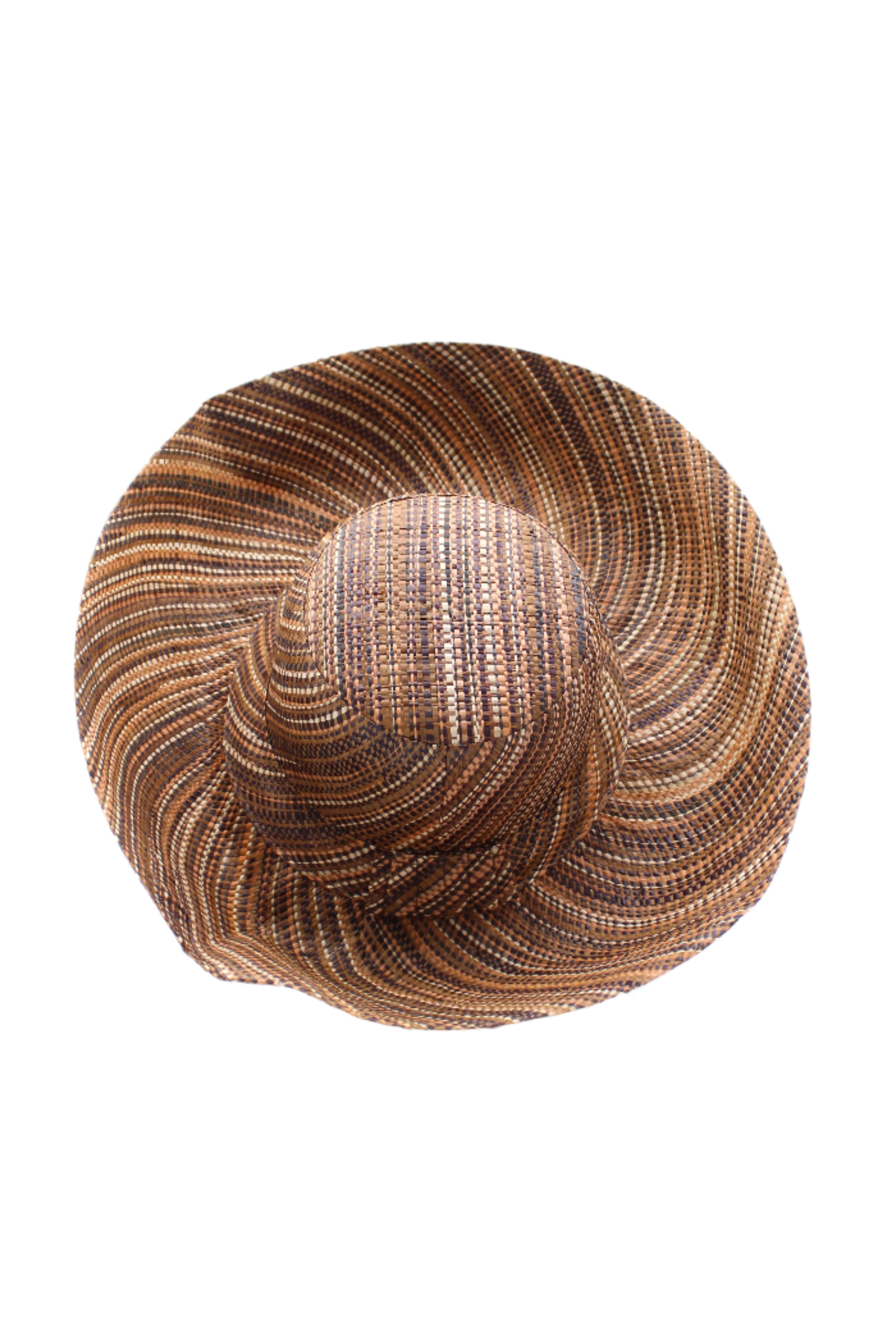 Monica 5" & 7" Wide Brim Cinnamon Multi Melange Packable Straw Sun Hat handmade loomed raffia in a heathered swirl pattern of multiple tones of natural, brown, and black - Shebobo