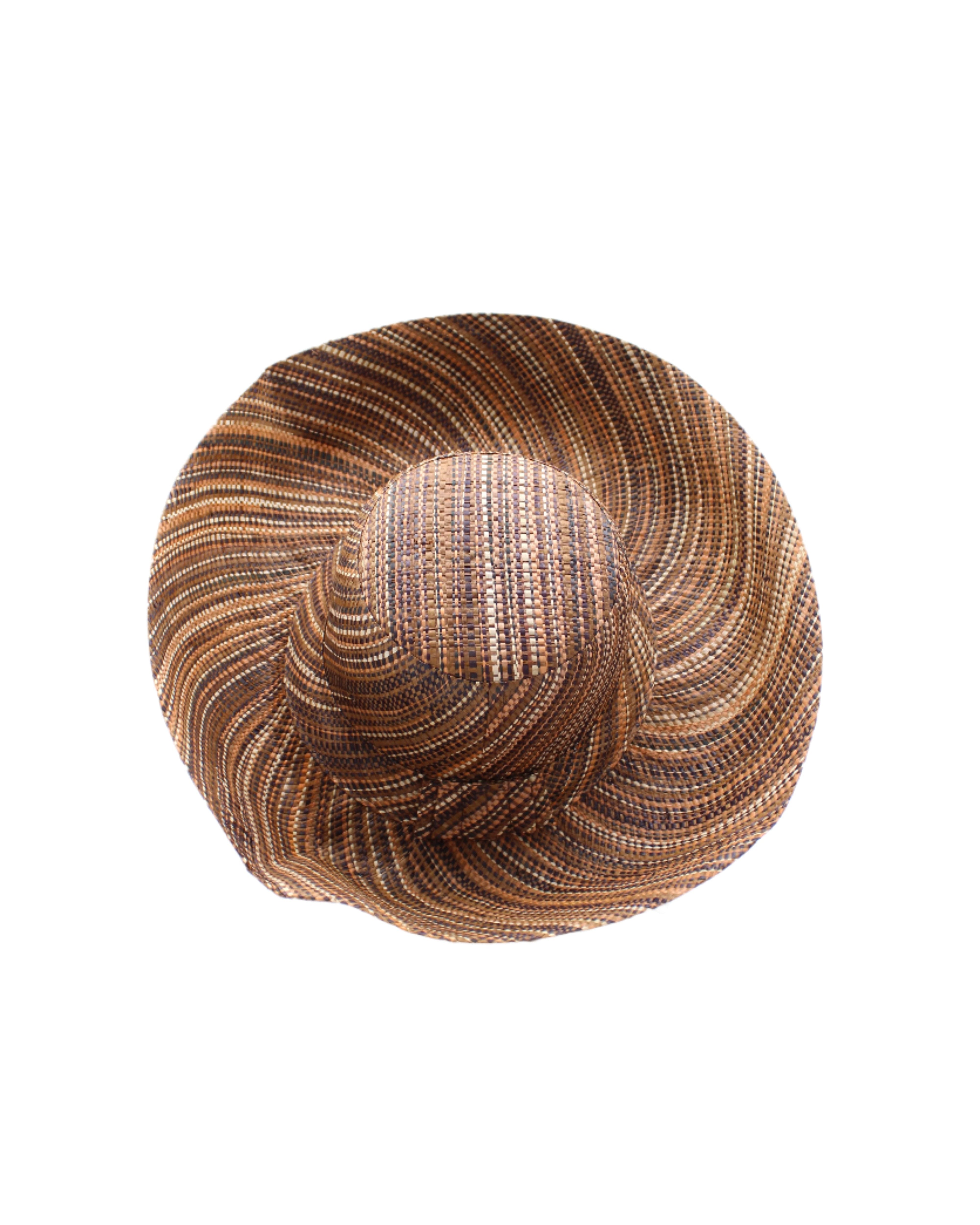 Monica 5" & 7" Wide Brim Cinnamon Multi Melange Packable Straw Sun Hat handmade loomed raffia in a heathered swirl pattern of multiple tones of natural, brown, and black - Shebobo