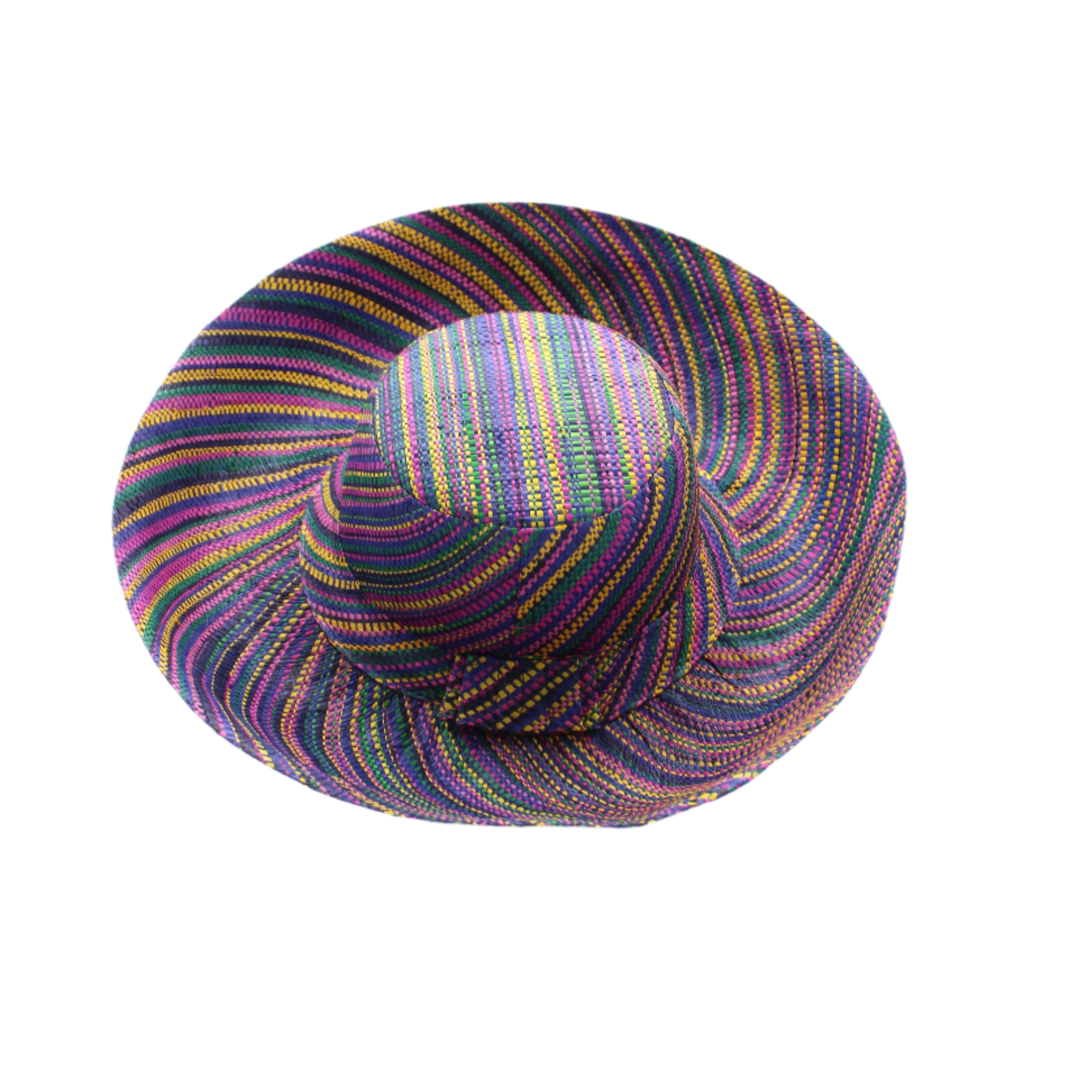 Monica 5" & 7" Wide Brim Orchid Multi Melange Packable Straw Sun Hat multicolor heather pattern of orchid purple, fuchsia pink, navy blue, green, yellow, pink, black, etc. - Shebobo