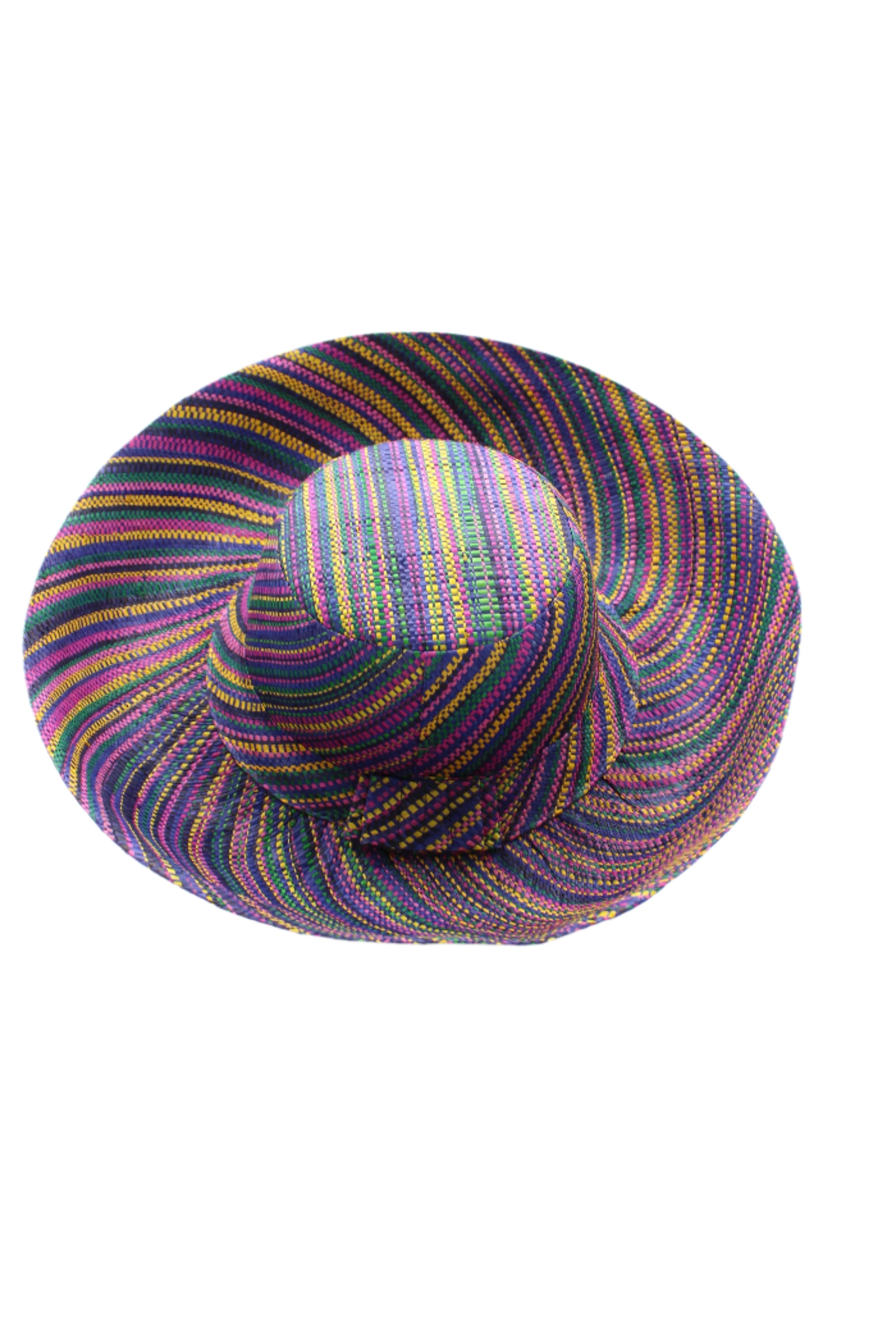 Monica 5" & 7" Wide Brim Orchid Multi Melange Packable Straw Sun Hat multicolor heather pattern of orchid purple, fuchsia pink, navy blue, green, yellow, pink, black, etc. - Shebobo