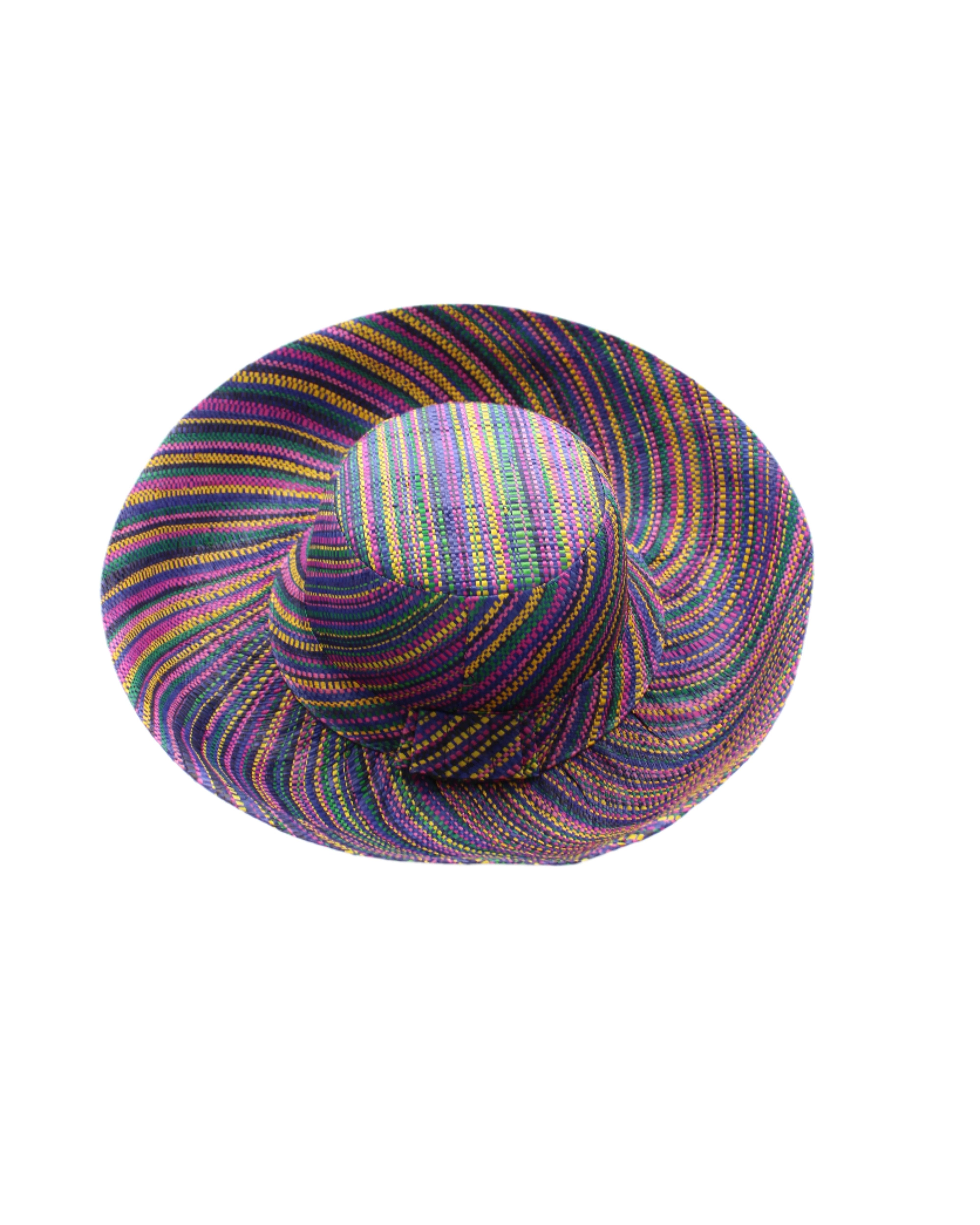 Monica 5" & 7" Wide Brim Orchid Multi Melange Packable Straw Sun Hat multicolor heather pattern of orchid purple, fuchsia pink, navy blue, green, yellow, pink, black, etc. - Shebobo