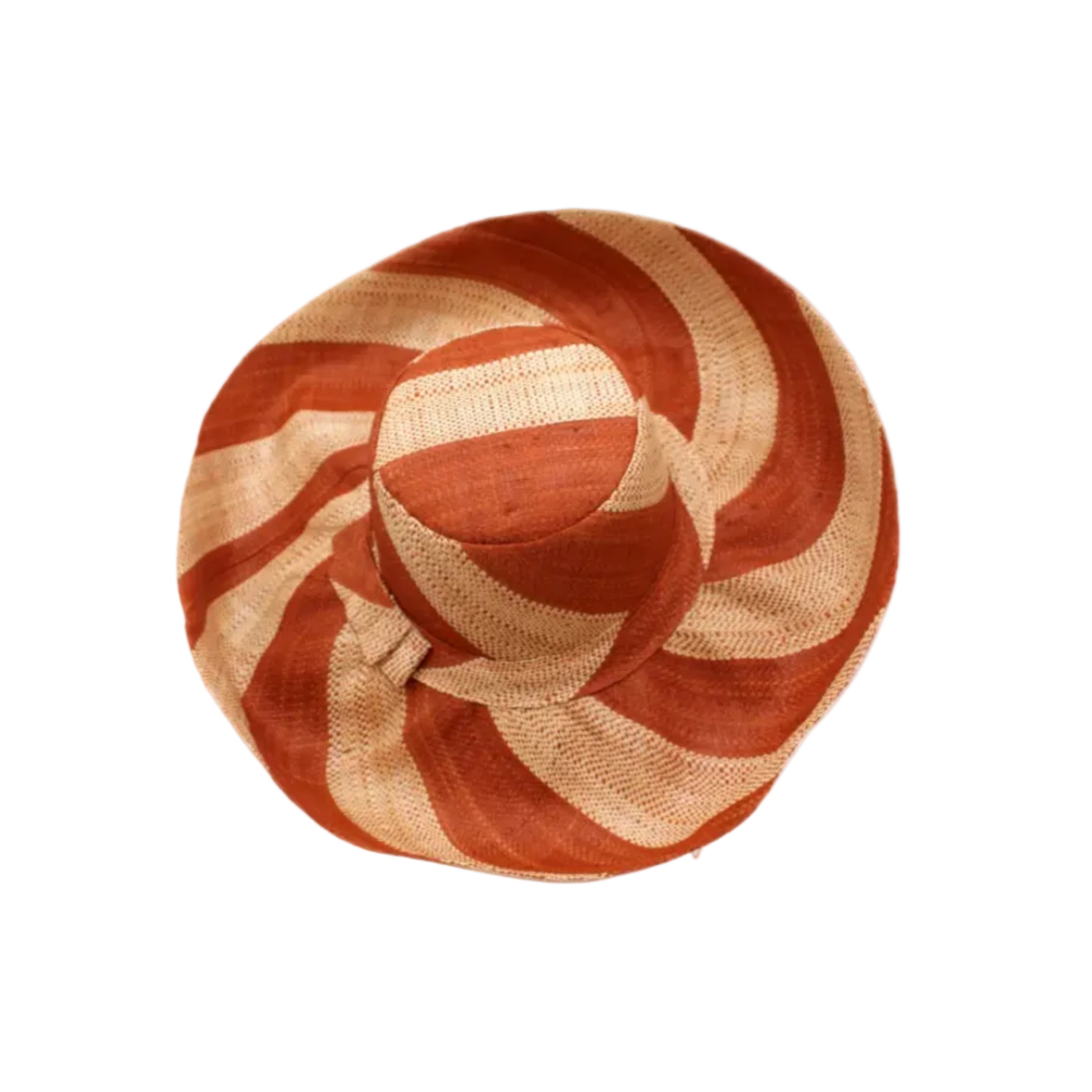 Monica 5" & 7" Wide Brim Whisky & Natural Stripe Multicolor Stripes Packable Straw Sun Hat Handmade loomed raffia in even width bands of whisky caramel/deep/red/brown, and natural straw color create a swirl pattern - Shebobo