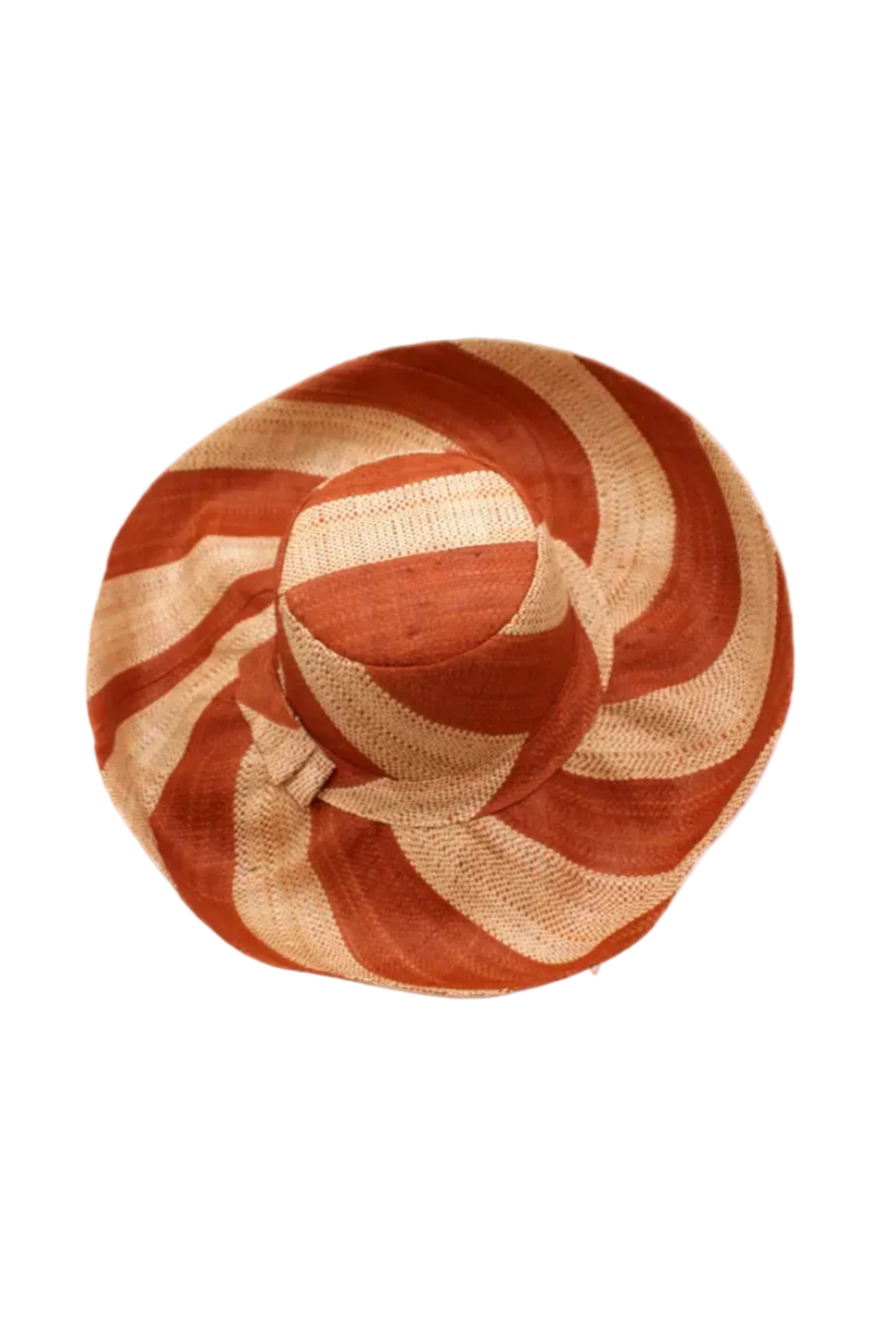 Monica 5" & 7" Wide Brim Whisky & Natural Stripe Multicolor Stripes Packable Straw Sun Hat Handmade loomed raffia in even width bands of whisky caramel/deep/red/brown, and natural straw color create a swirl pattern - Shebobo