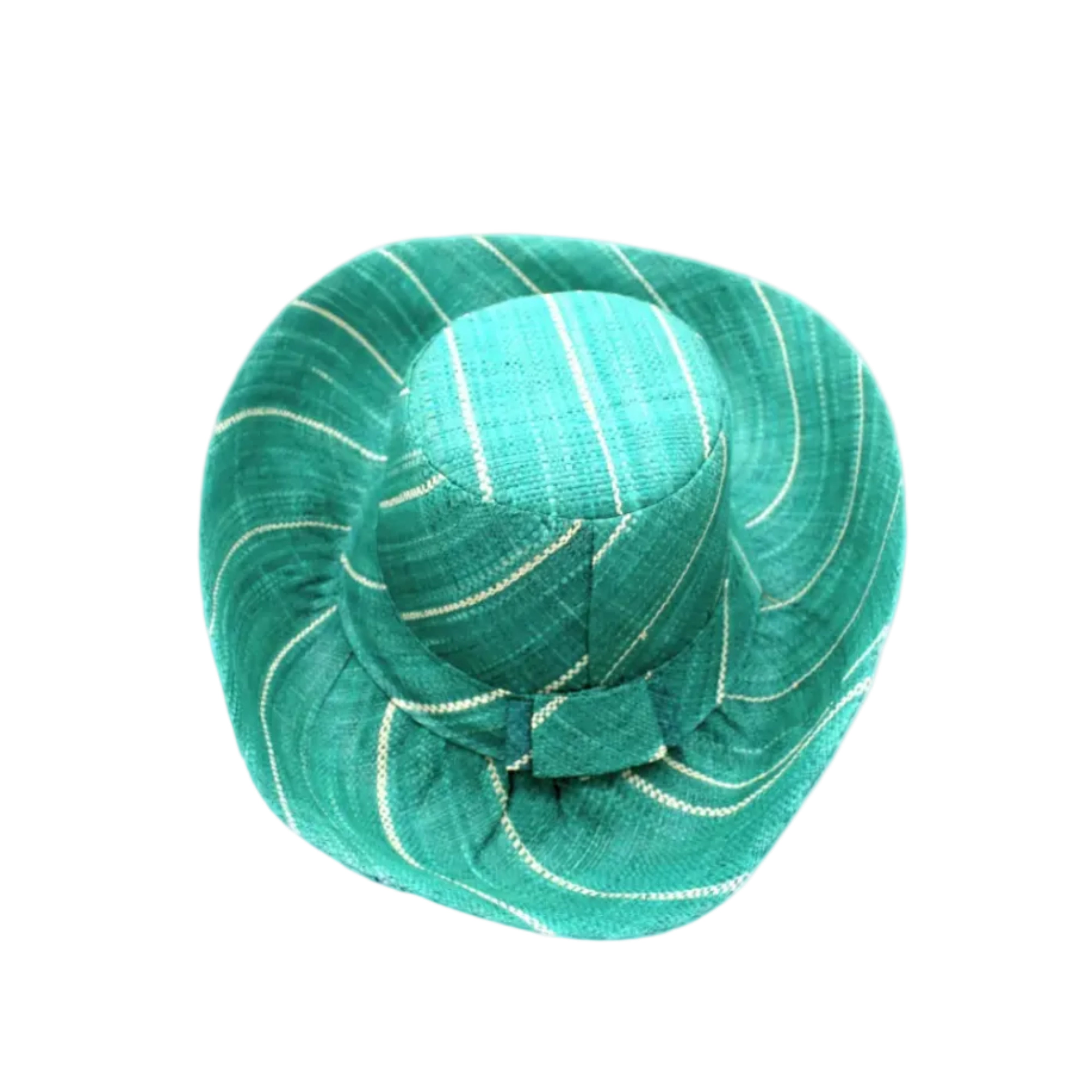 Monica 5" & 7" Wide Brim Teal Pinstripes Packable Straw Sun Hat handmade loomed raffia in wide stripes of teal dark/green/blue with narrow stripes of natural creating a swirl pattern - Shebobo
