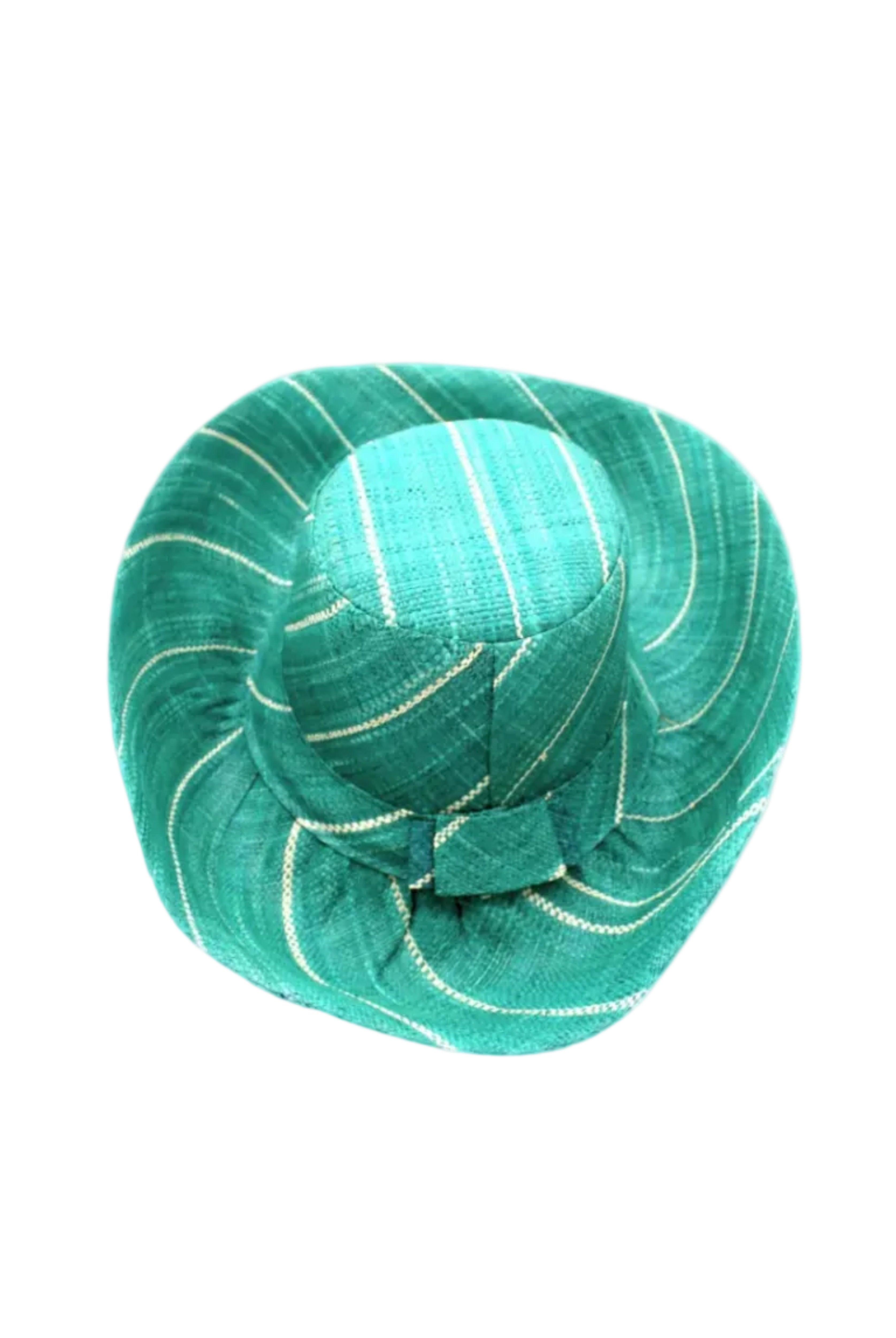 Monica 5" & 7" Wide Brim Teal Pinstripes Packable Straw Sun Hat handmade loomed raffia in wide stripes of teal dark/green/blue with narrow stripes of natural creating a swirl pattern - Shebobo