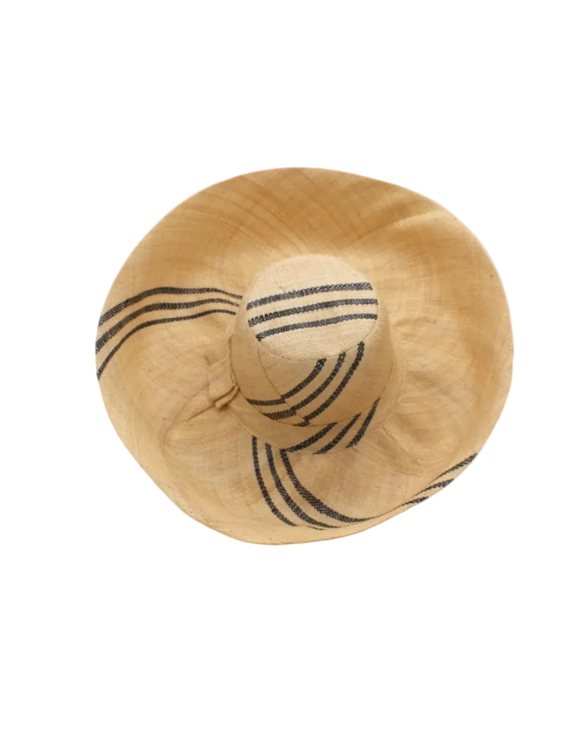Monica 5" & 7" Wide Brim Racing Stripe Packable Straw Sun Hats handmade loomed natural raffia palm fiber in a solid hue of natural straw color with a black three stripe racing stripe pinstripe pattern that creates a swirl around the crown and brim of the hat lightweight breathable sun protection - Shebobo