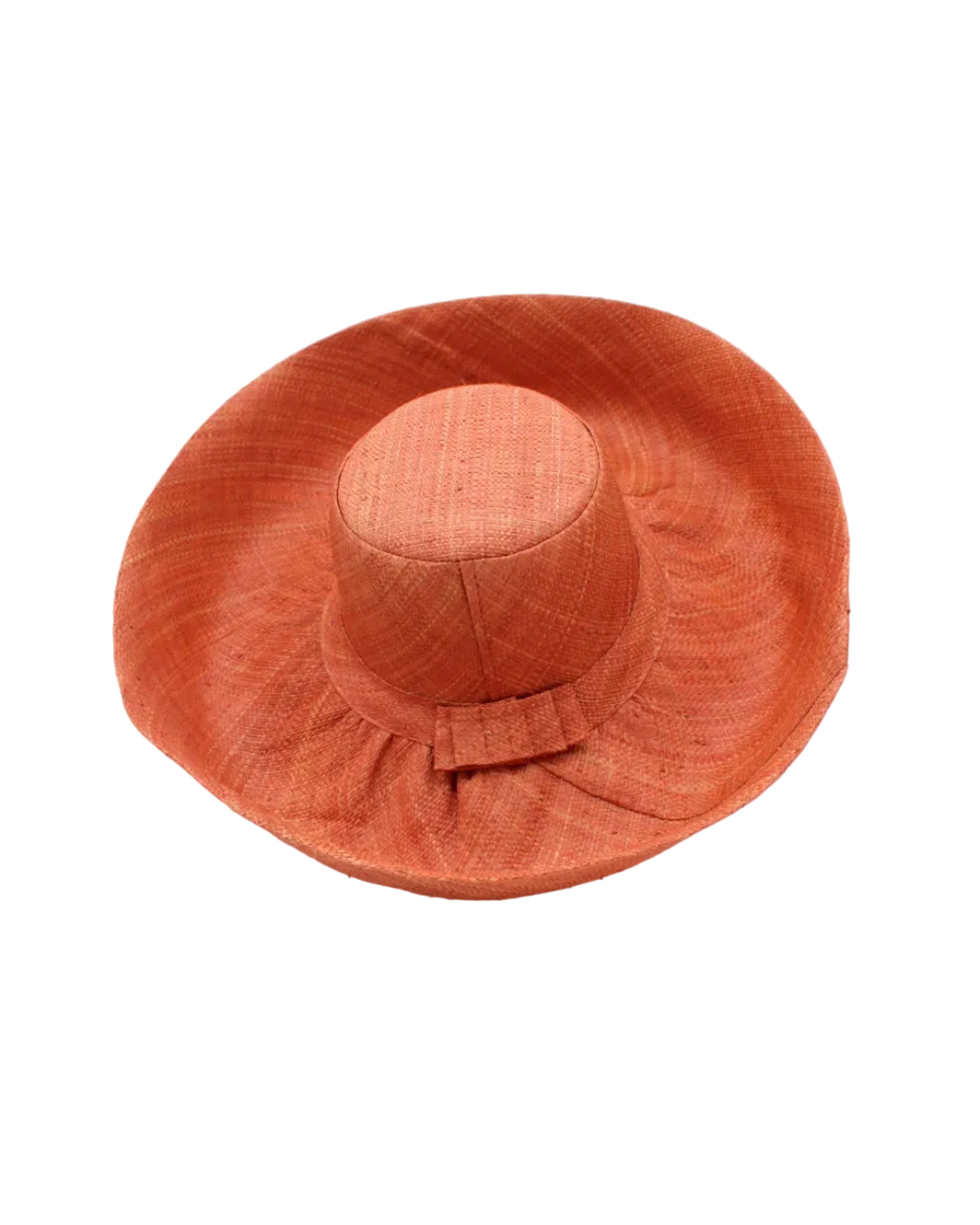 Monica 5" & 7" Wide Brim Solid Color Packable Straw Sun Hat handmade loomed raffia in a solid hue of Blush orange/terracotta/pink - Shebobo