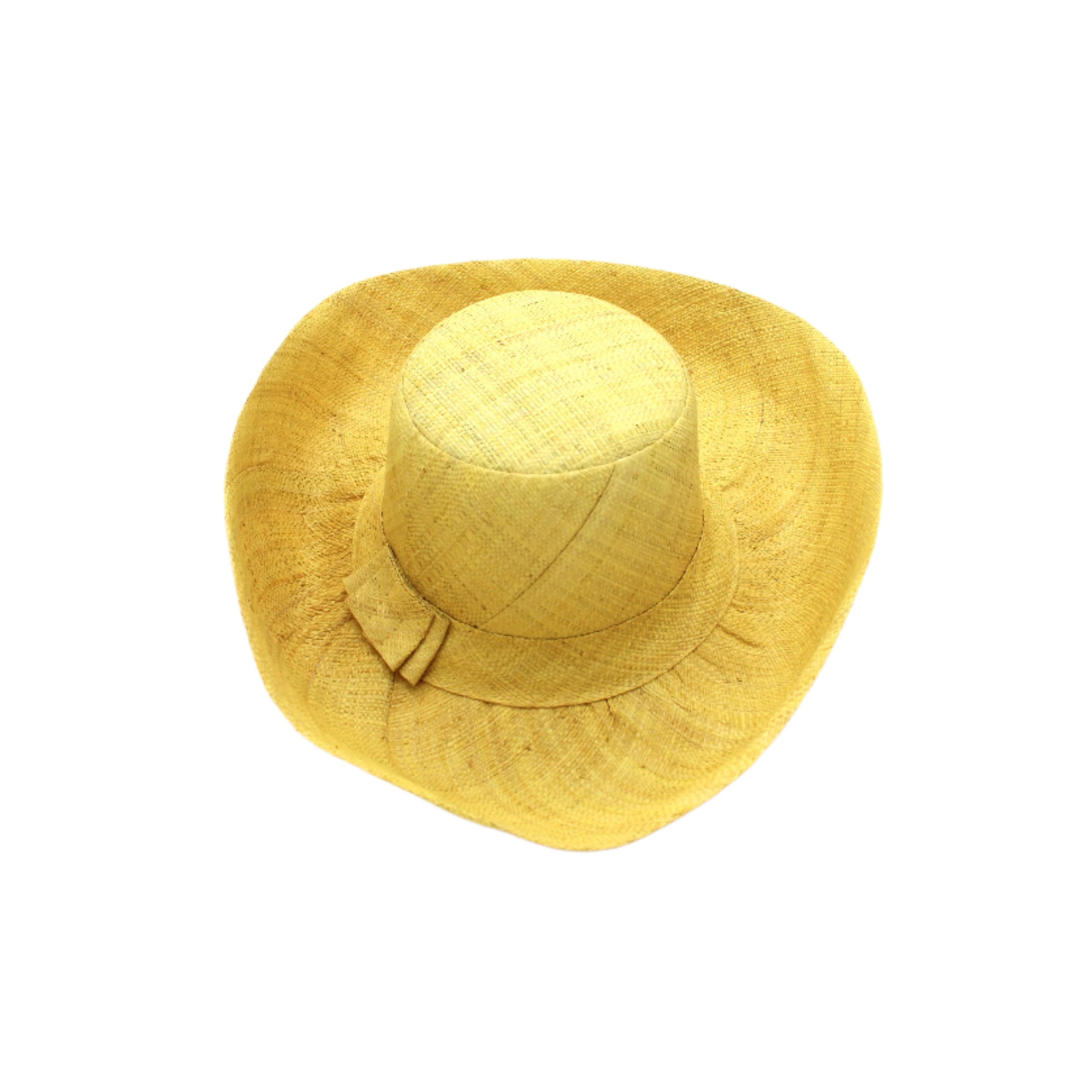 Monica 5" & 7" Wide Brim Solid Color Packable Straw Sun Hat handmade loomed raffia in a solid hue of butter light/yellow - Shebobo
