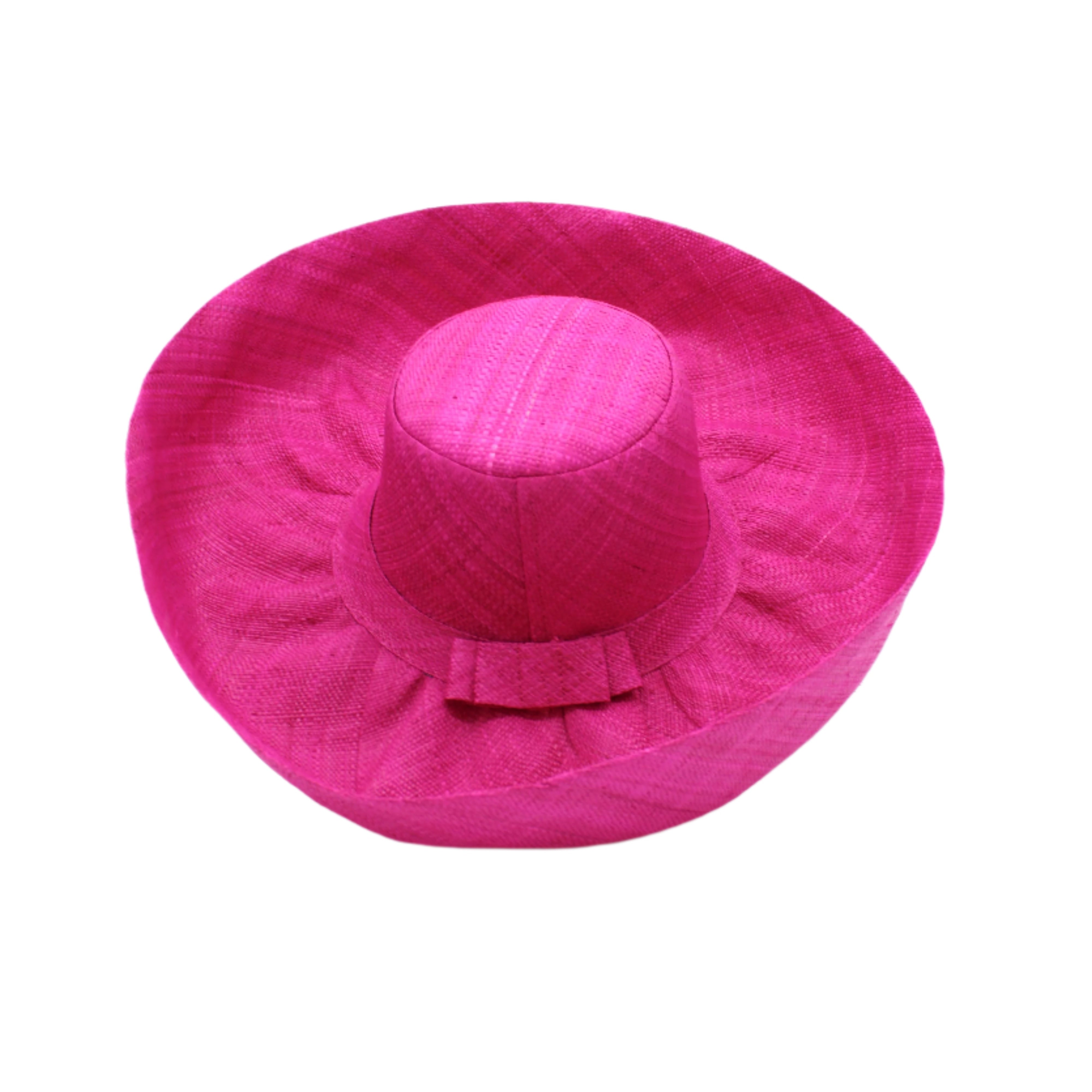 Monica 5" & 7" Wide Brim Solid Color Packable Straw Sun Hat handmade loomed raffia in a solid hue of fuchsia hot/bright/barbie/pink - Shebobo