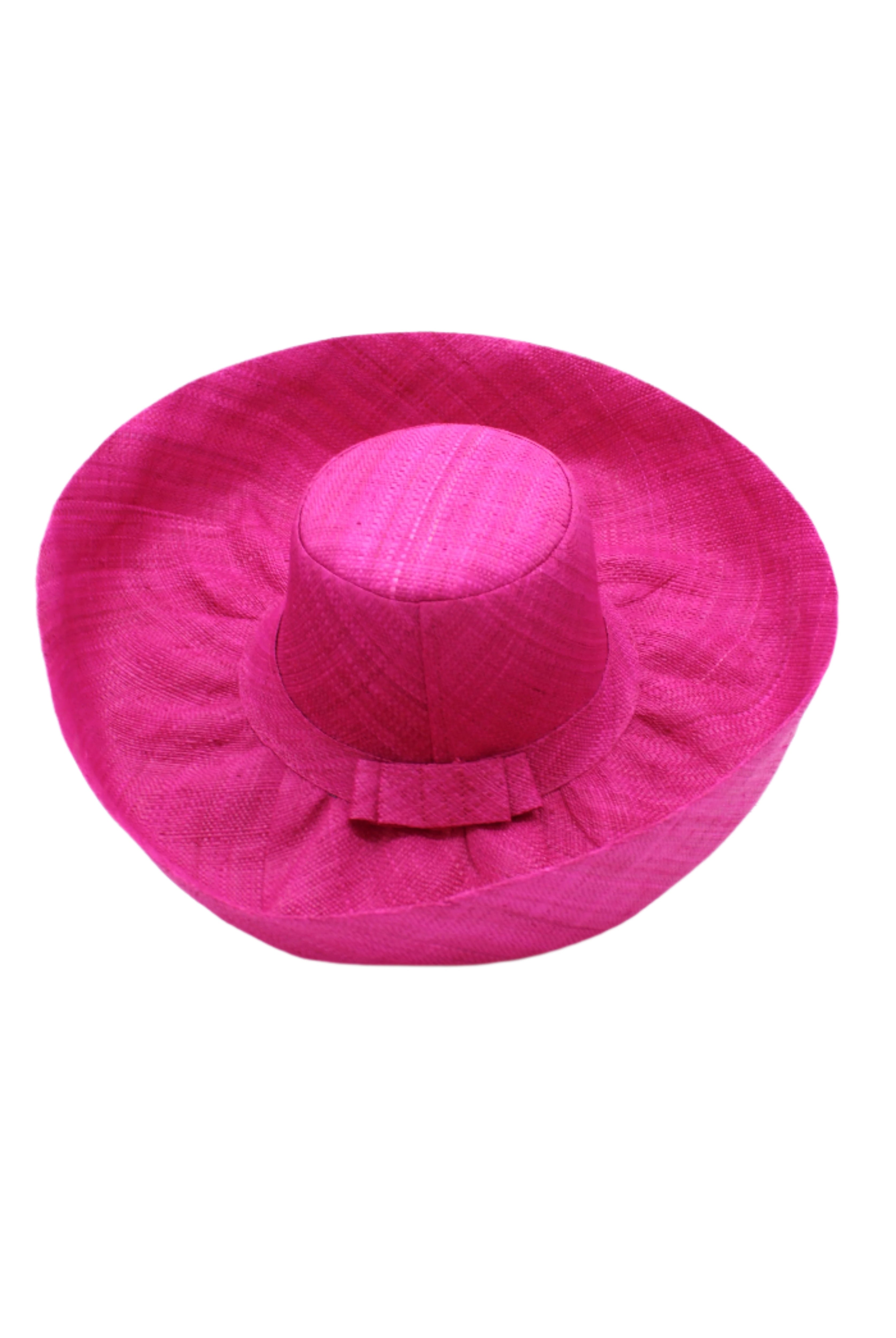 Monica 5" & 7" Wide Brim Solid Color Packable Straw Sun Hat handmade loomed raffia in a solid hue of fuchsia hot/bright/barbie/pink - Shebobo