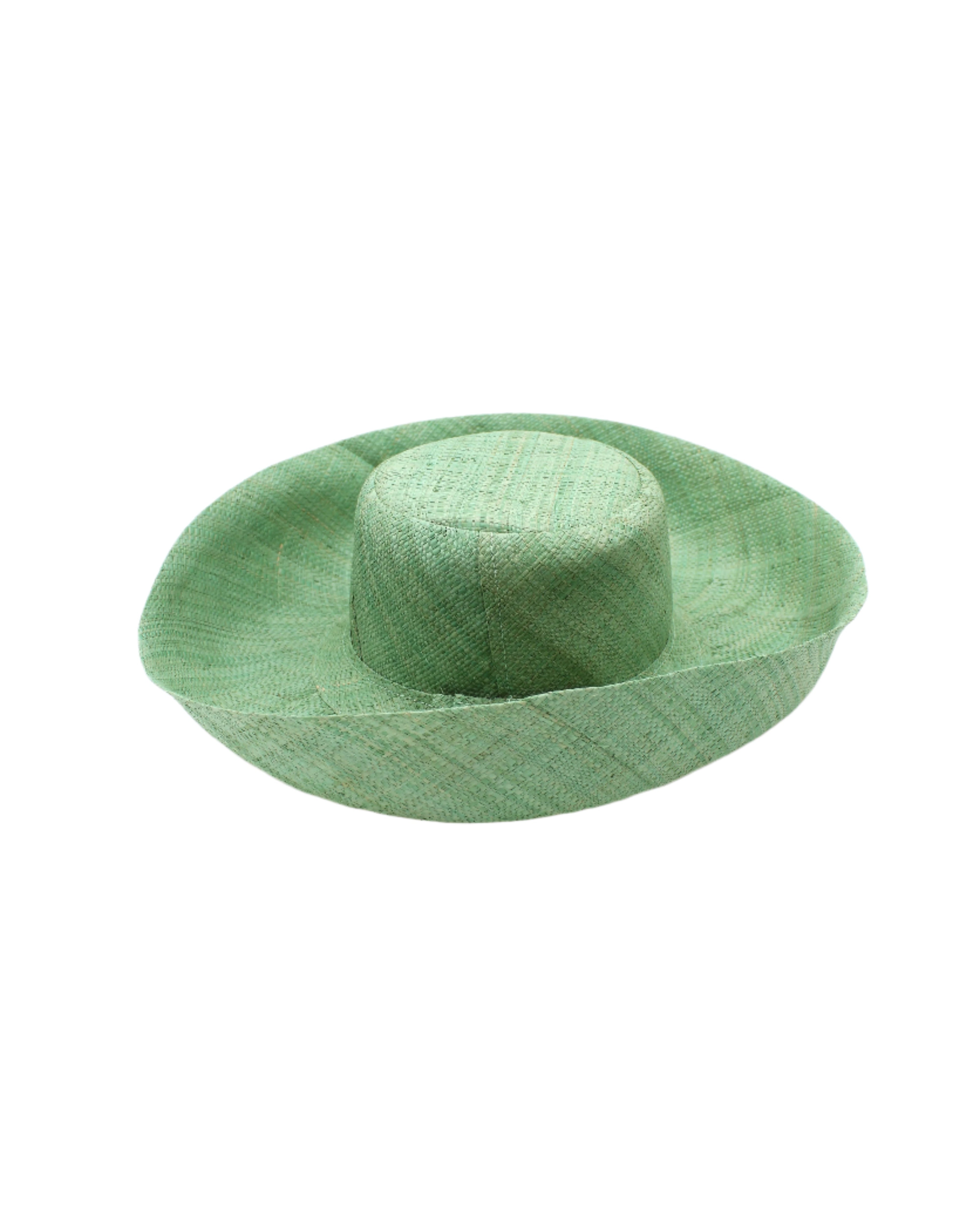 Monica 5" & 7" Wide Brim Seafoam Packable Straw Sun Hat handmade loomed raffia in a solid hue of seafoam light/green/blue lightweight malleable flexible sun protection hat - Shebobo