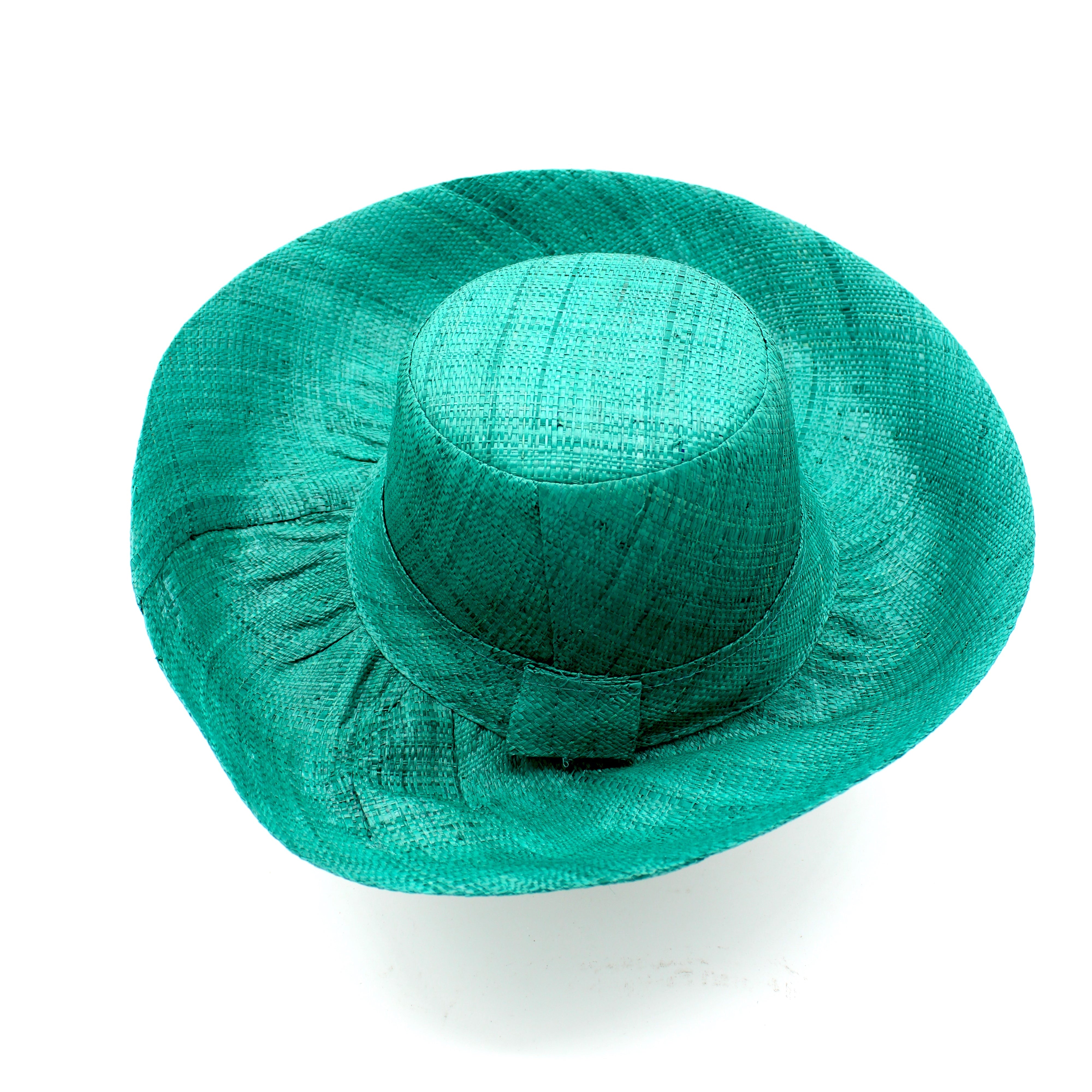 Monica 5" & 7" Wide Brim Teal Packable Straw Sun Hat handmade loomed raffia in a solid hue of teal dark/green/blue lightweight malleable flexible sun protection hat - Shebobo