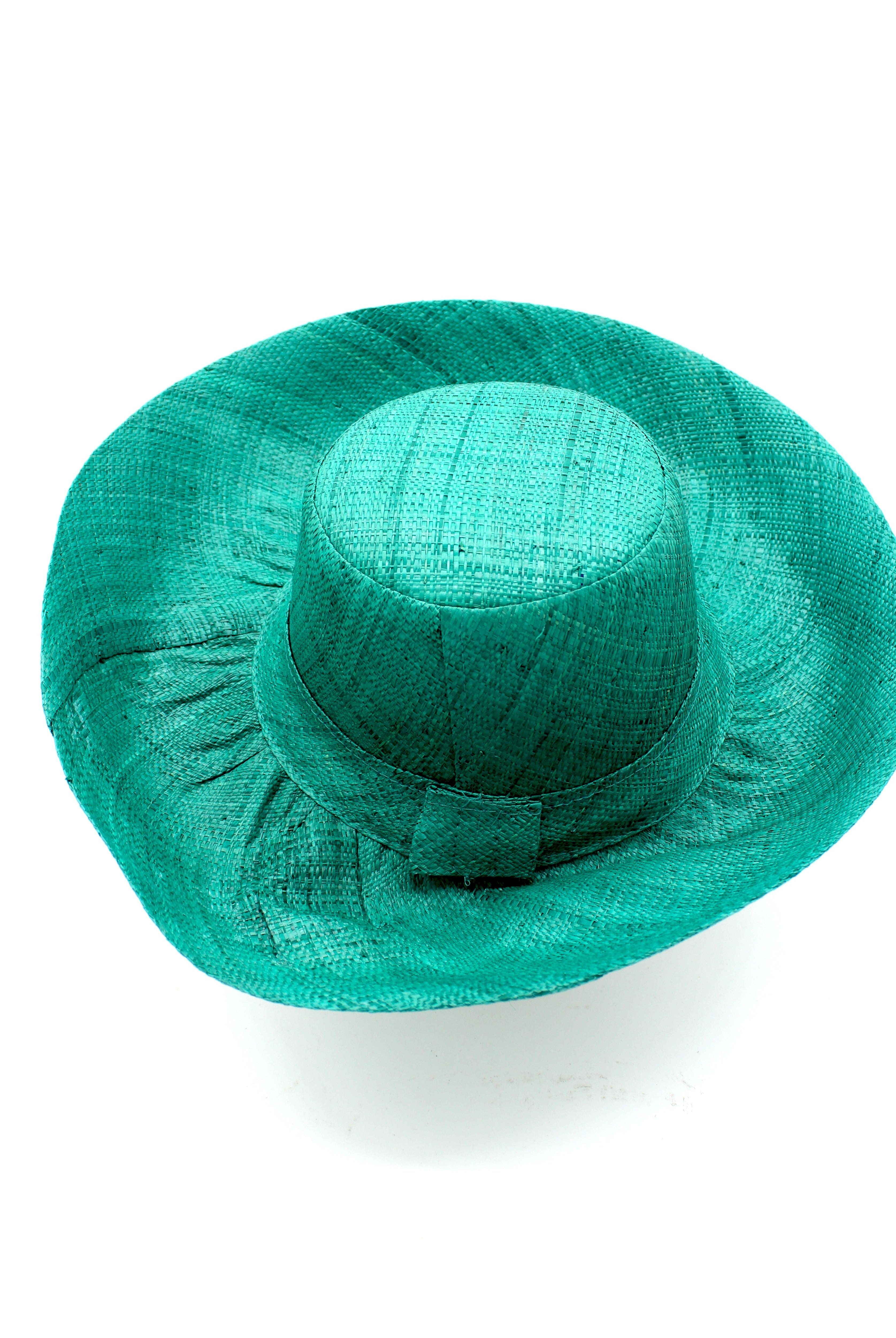 Monica 5" & 7" Wide Brim Teal Packable Straw Sun Hat handmade loomed raffia in a solid hue of teal dark/green/blue lightweight malleable flexible sun protection hat - Shebobo